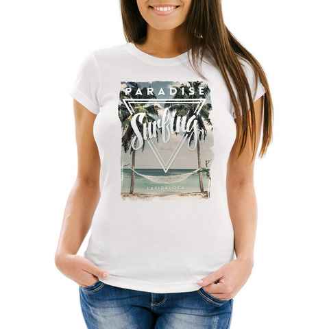 Neverless Print-Shirt Damen T-Shirt Excotic Island Paradise Summer Sommer Slim Fit Neverless® mit Print