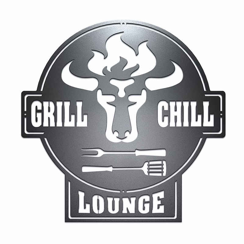 teileplus24 Wanddekoobjekt CG01 Gartenschild Grill Schild Metallschild BBQ Grill & Chill Lounge