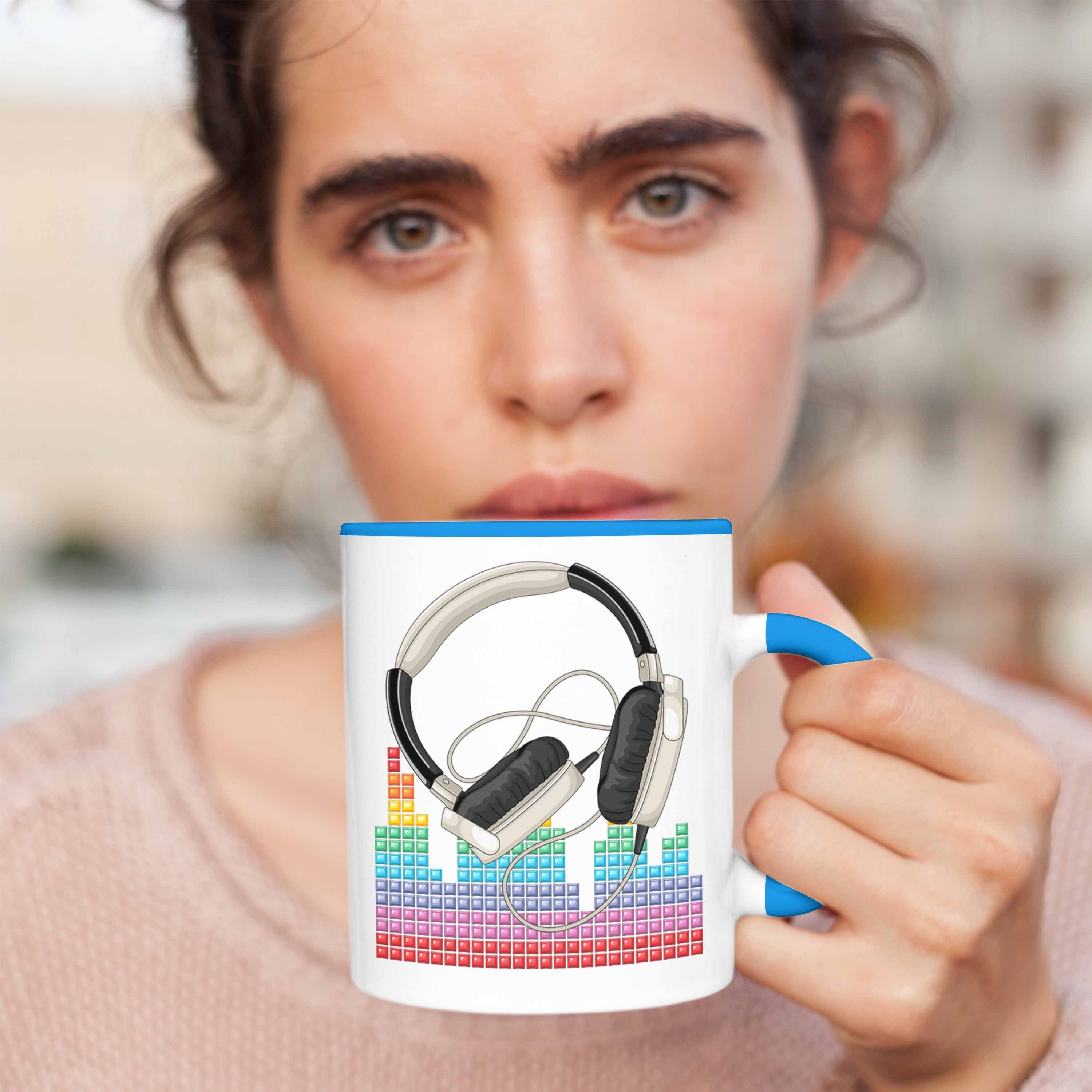 Trendation DJ Geschenk Kaffee-Becher Mischpult Geschenkidee Tasse Blau DJ Grafik Tasse für