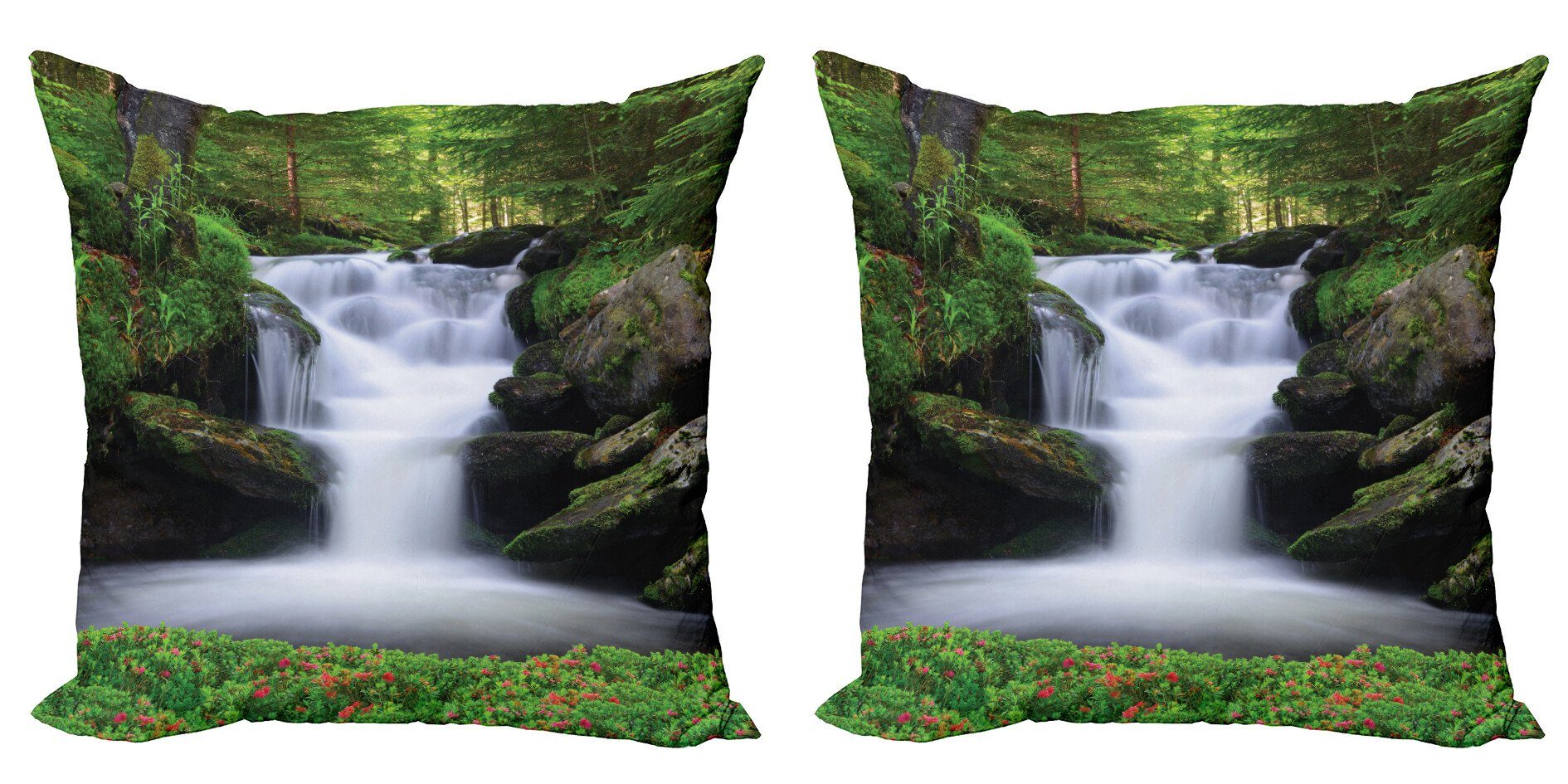 Kissenbezüge Modern Accent Doppelseitiger Digitaldruck, Abakuhaus (2 Stück), Natur Bäume Blumen Wasserfall
