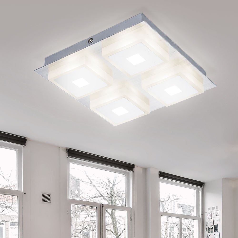 etc-shop LED fest Warmweiß, LED-Leuchtmittel Aluminium verbaut, Deckenleuchte Deckenleuchte, Wohnzimmer 4-Flammig Deckenlampe