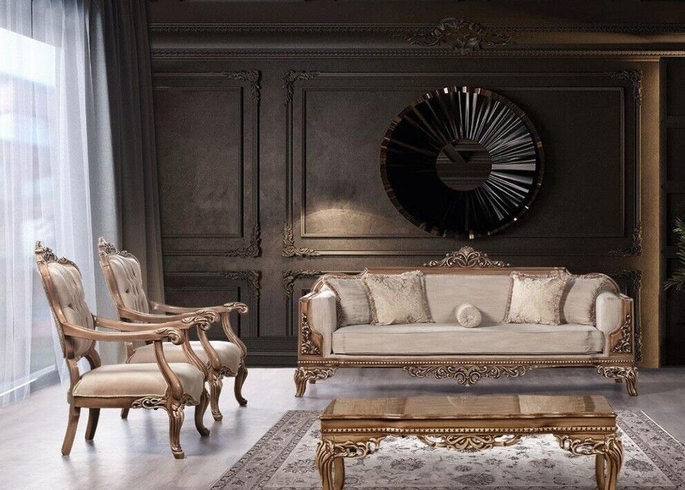 Barock, (3-St) Garnitur Luxus Gruppe Sofagarnitur Sessel 3+1+1 Sitzer Wohnzimmer-Set JVmoebel Sofa