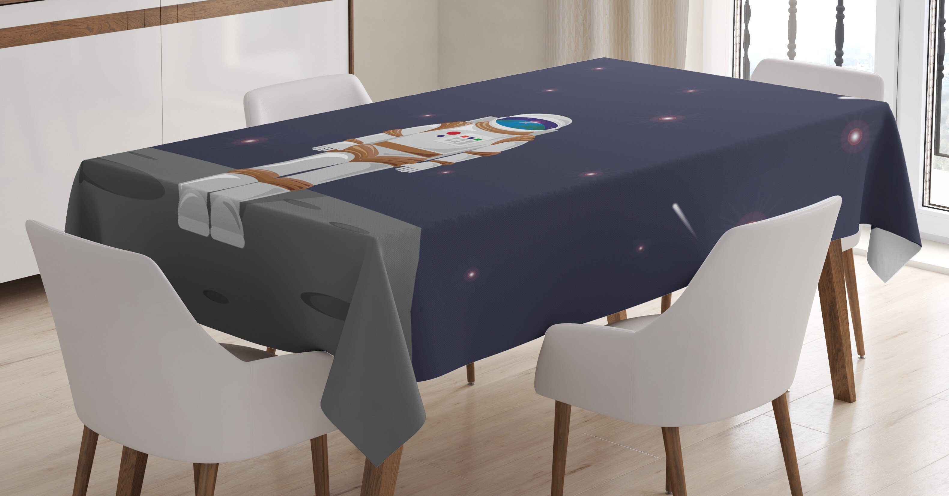 Abakuhaus Tischdecke Farbfest Waschbar Für den Außen Bereich geeignet Klare Farben, Reise Astronaut auf Mond Kosmische Kunst