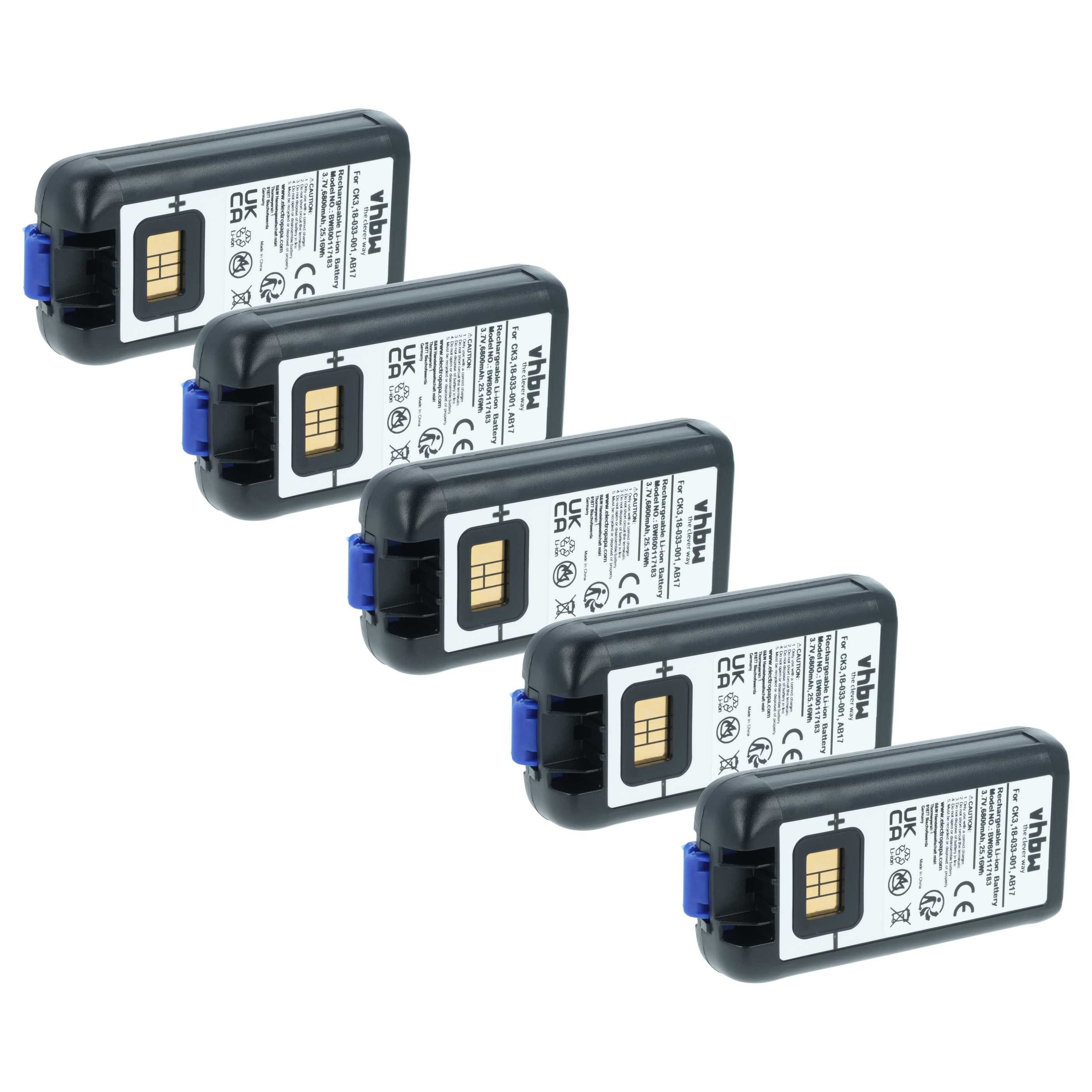 vhbw Akku Ersatz für Intermec 318-033-021, 318-033-001, 318-034-001, AB17, Akku Akku Li-Ion 6800 mAh (3,7 V, 5 St), Leistungsfähige Austausch-Akkus für POS-Gerät, Wiederaufladbar, Jede