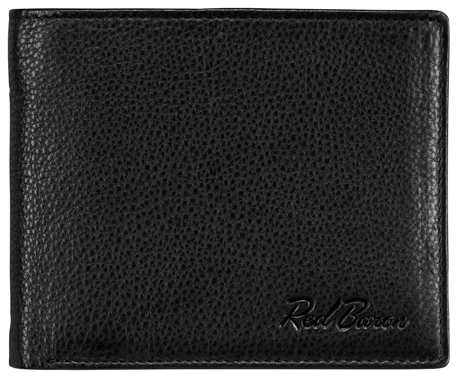 Red Baron Geldbörse Geldbeutel Leder Schwarz RB-WT-004-07, Kreditkartenfächer, Münzfach mit Druckknopf