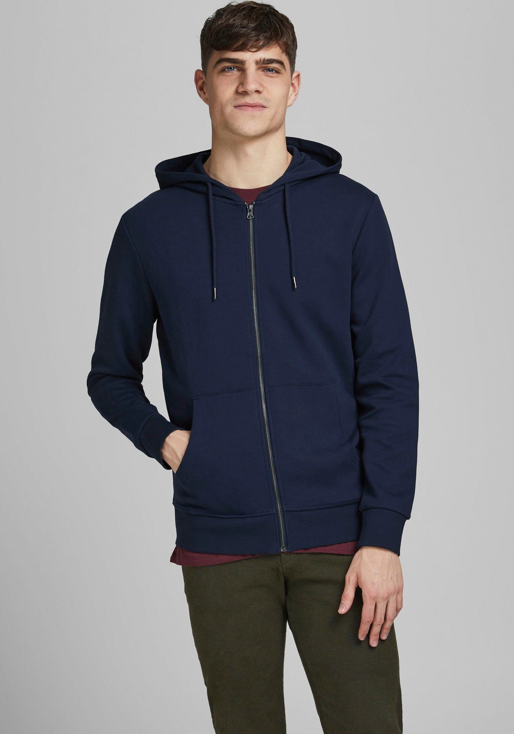Jack & Jones Kapuzensweatjacke JJEBASIC Hoodie mit Rippbündchen und angeneh günstig online kaufen