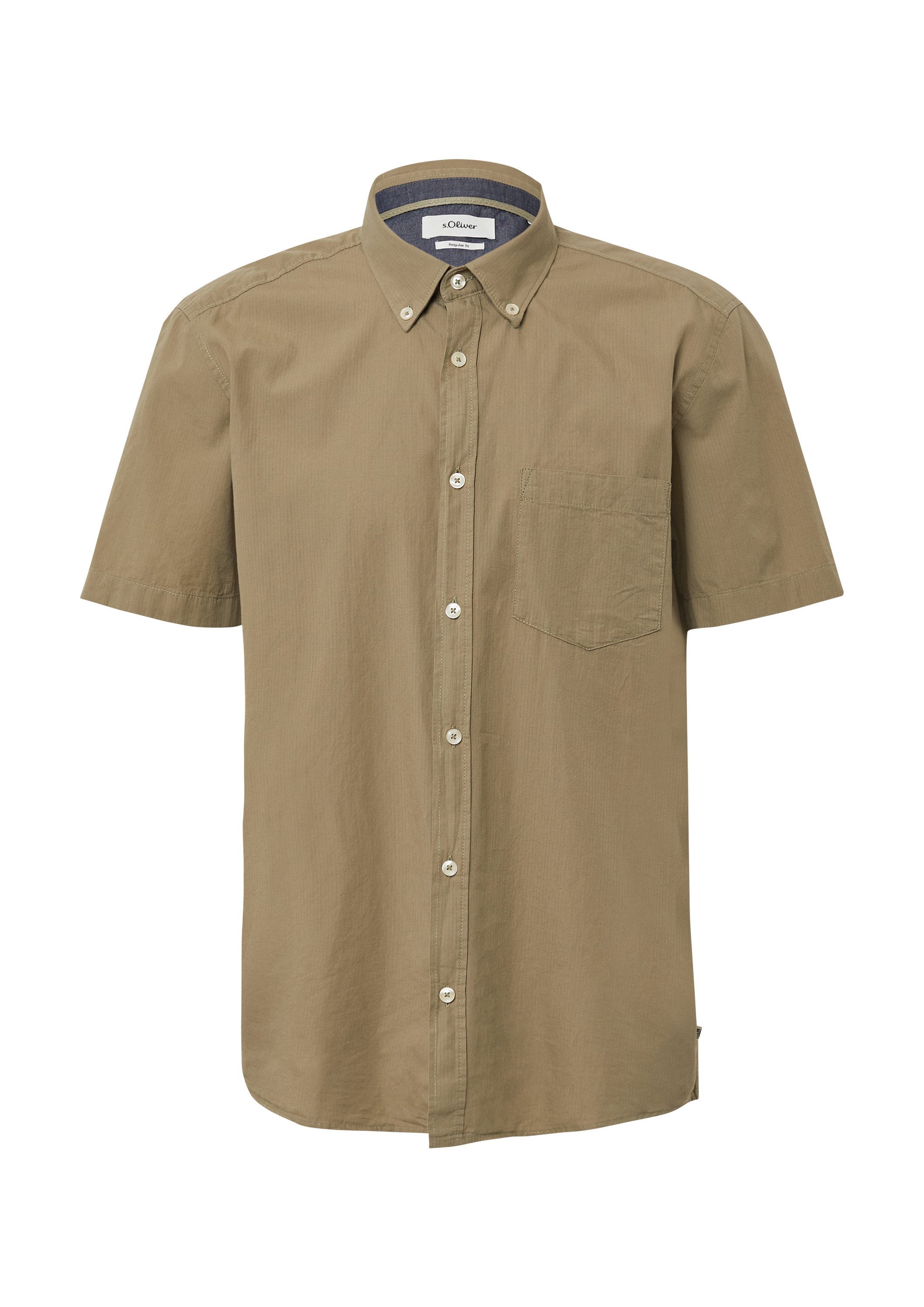 s.Oliver Kurzarmhemd Hemd Regular Fit: Kurzarmhemd mit Struktur-Streifen und Button-Down-Kragen