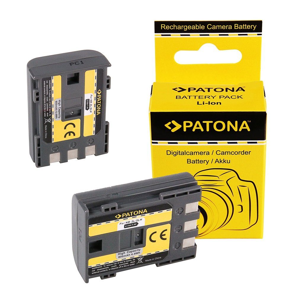 Patona 2x Akku für Canon NB-2L NB-2LH Kamera-Akku Ersatzakku Kameraakku 600 mAh (7,4 V, 2 St), NB-2L18 BP-2L5 BP-2L12 BP-2L14