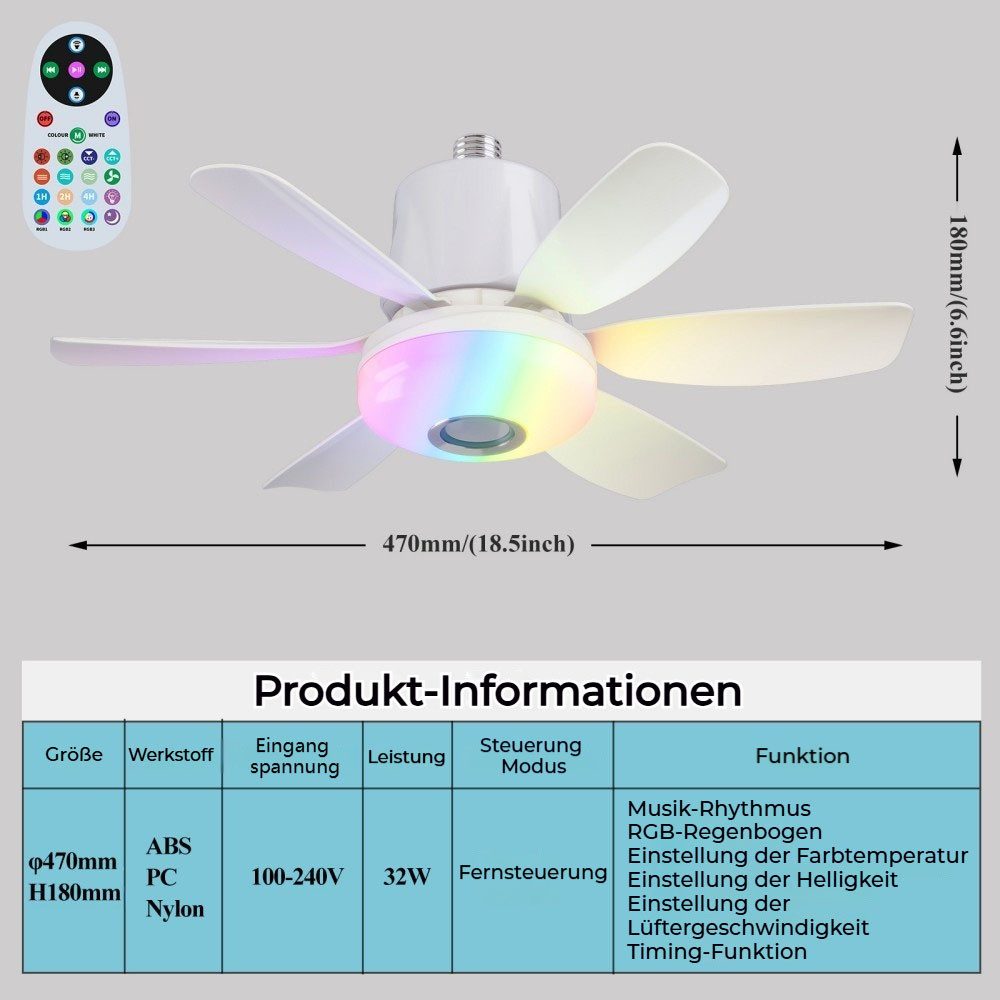 JOYOLEDER Deckenventilator RGB Deckenlampe mit Ventilator, günstig online kaufen
