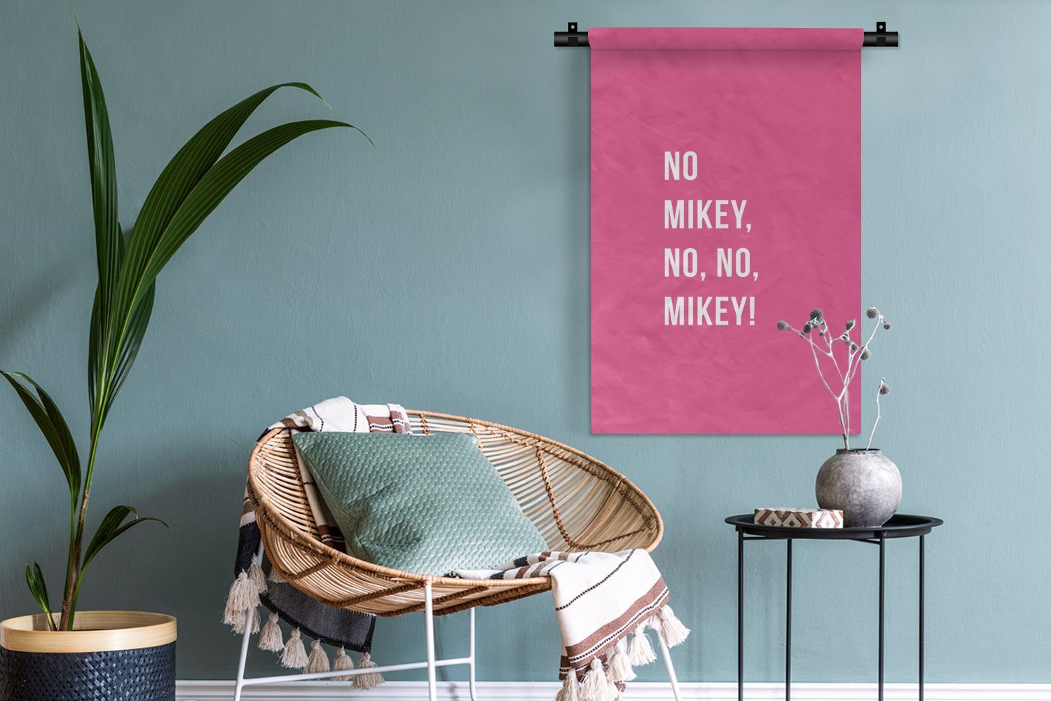 nein, Zitate Wanddeko Kinderzimmer Wohnzimmer, Schlafzimmer, Wanddekoobjekt Kleid, - nein, - Mikey! MuchoWow Rosa, für Nein Wandbehang, Mikey,