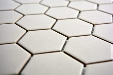 Mosani Bodenfliese Sechseck Mosaik Fliese Keramik hellgrau unglasiert rutschsicher Boden