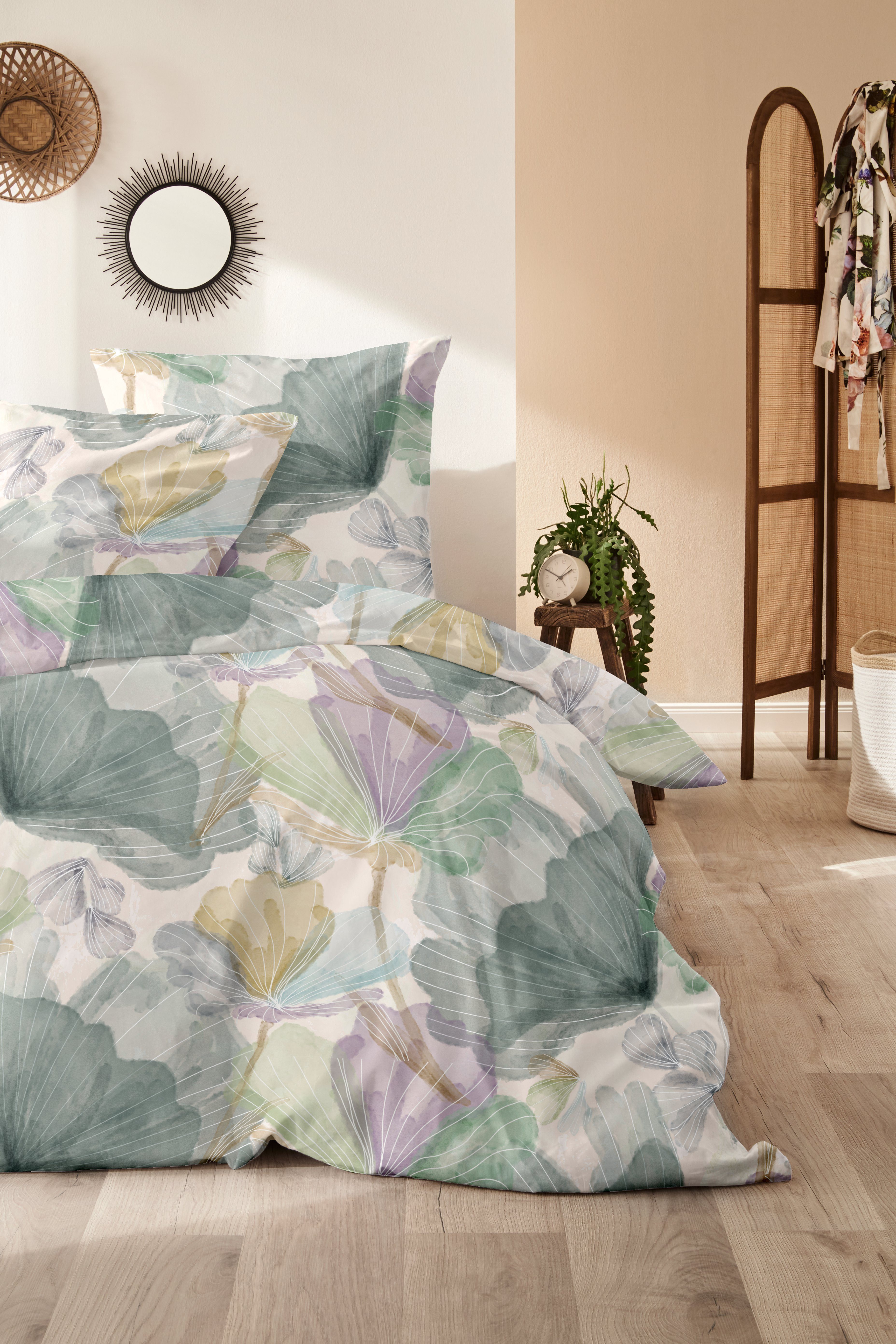 Primera Bettwäsche Mako-Satin -Bettwäsche Lucida, Mako-Satin, 2 teilig, mit frischem Blumendesign
