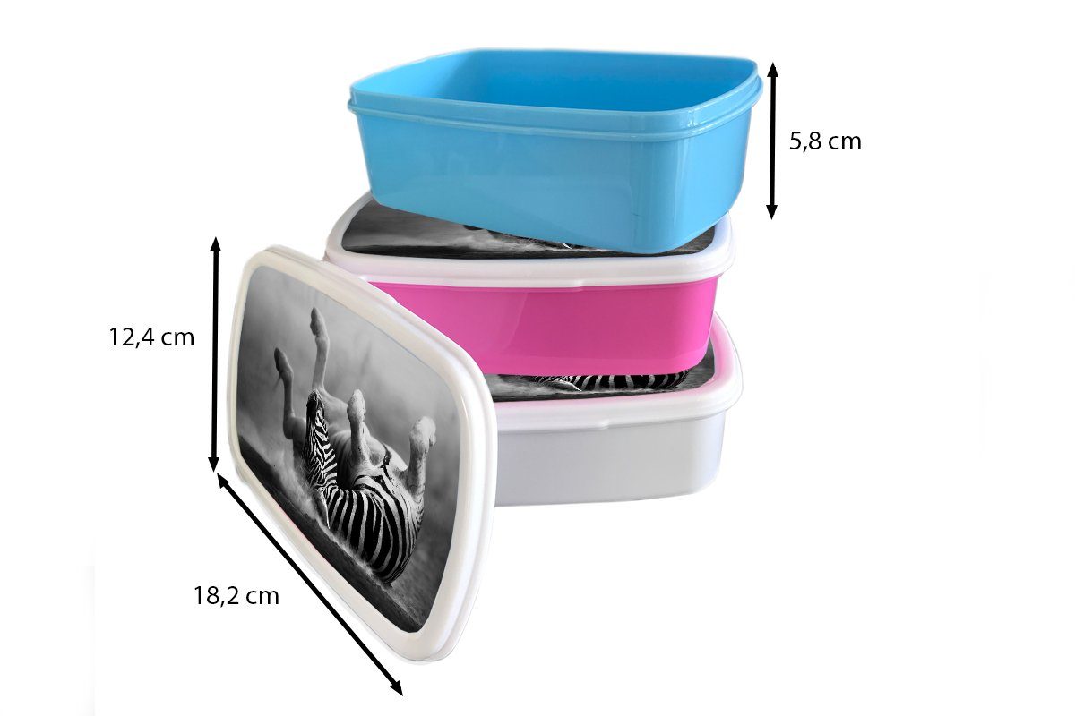 Tiere Kunststoff Schwarz - Lunchbox Mädchen, Snackbox, (2-tlg), für Brotbox Kinder, Kunststoff, Weiß, Zebra MuchoWow Erwachsene, - - rosa Brotdose
