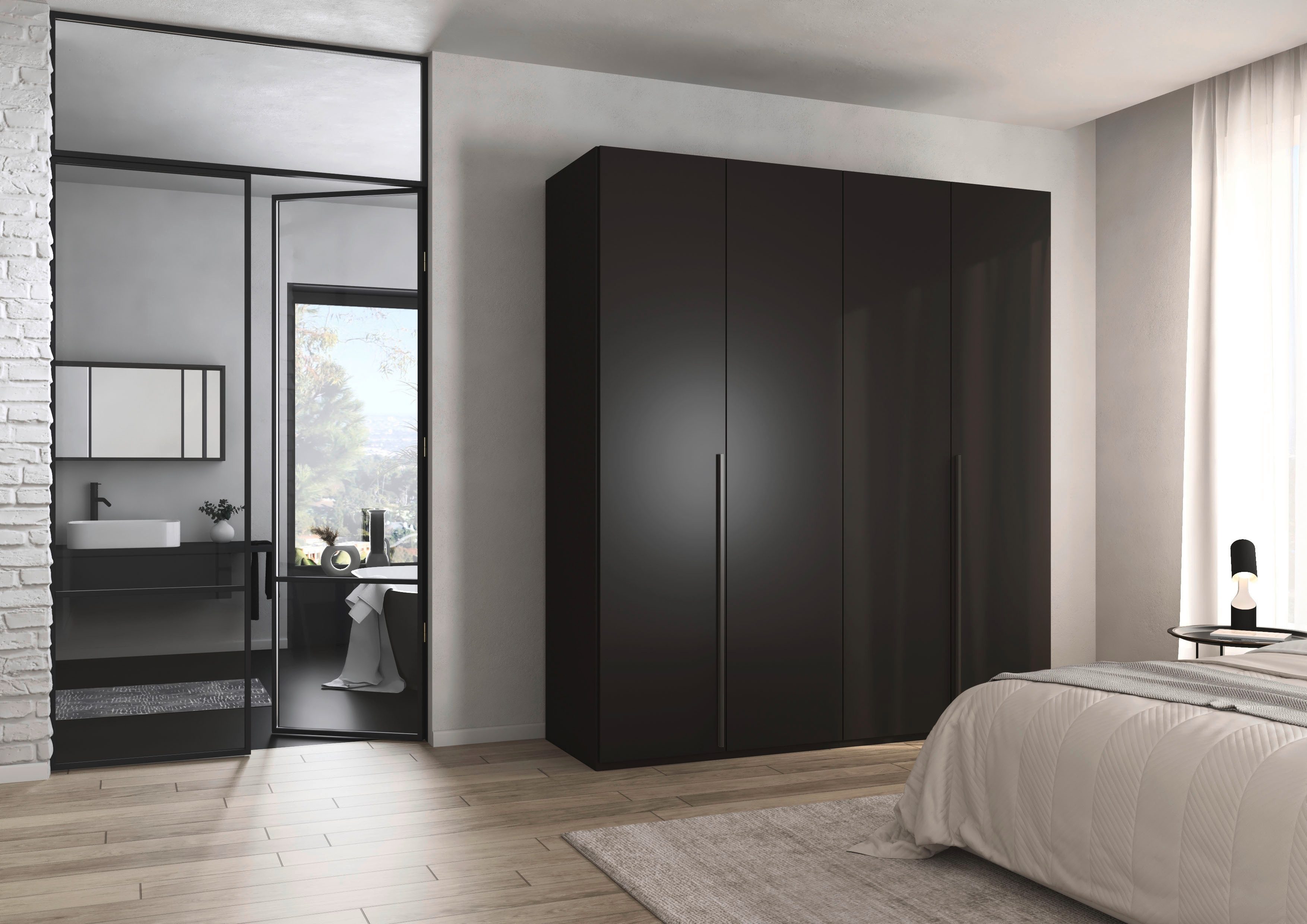 rauch Drehtürenschrank Kleiderschrank Schrank Garderobe Wäscheschrank BESTSELLER MONTCLAR (3 Ausstattungen BASIC/CLASSIC/PREMIUM (SOFT-CLOSE), Breiten 201-400 cm) Front in Glas/Hochglanz/Dekor/Grauspiegel in 5 Breiten MADE IN GERMANY