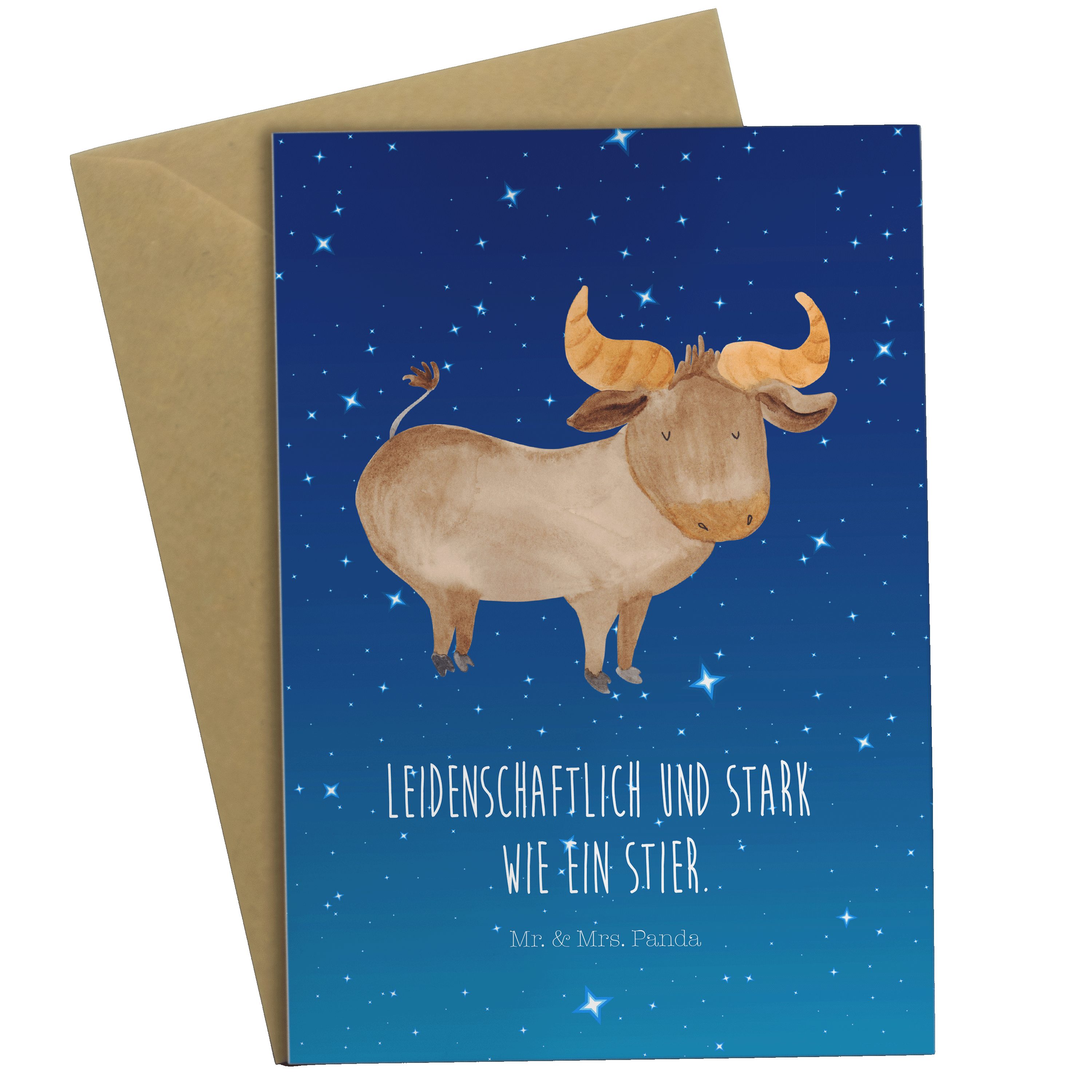 Mr. & Mrs. Panda Grußkarte Sternzeichen Stier - Sternenhimmel Blau - Geschenk, Aszendent, Hochze | Grußkarten