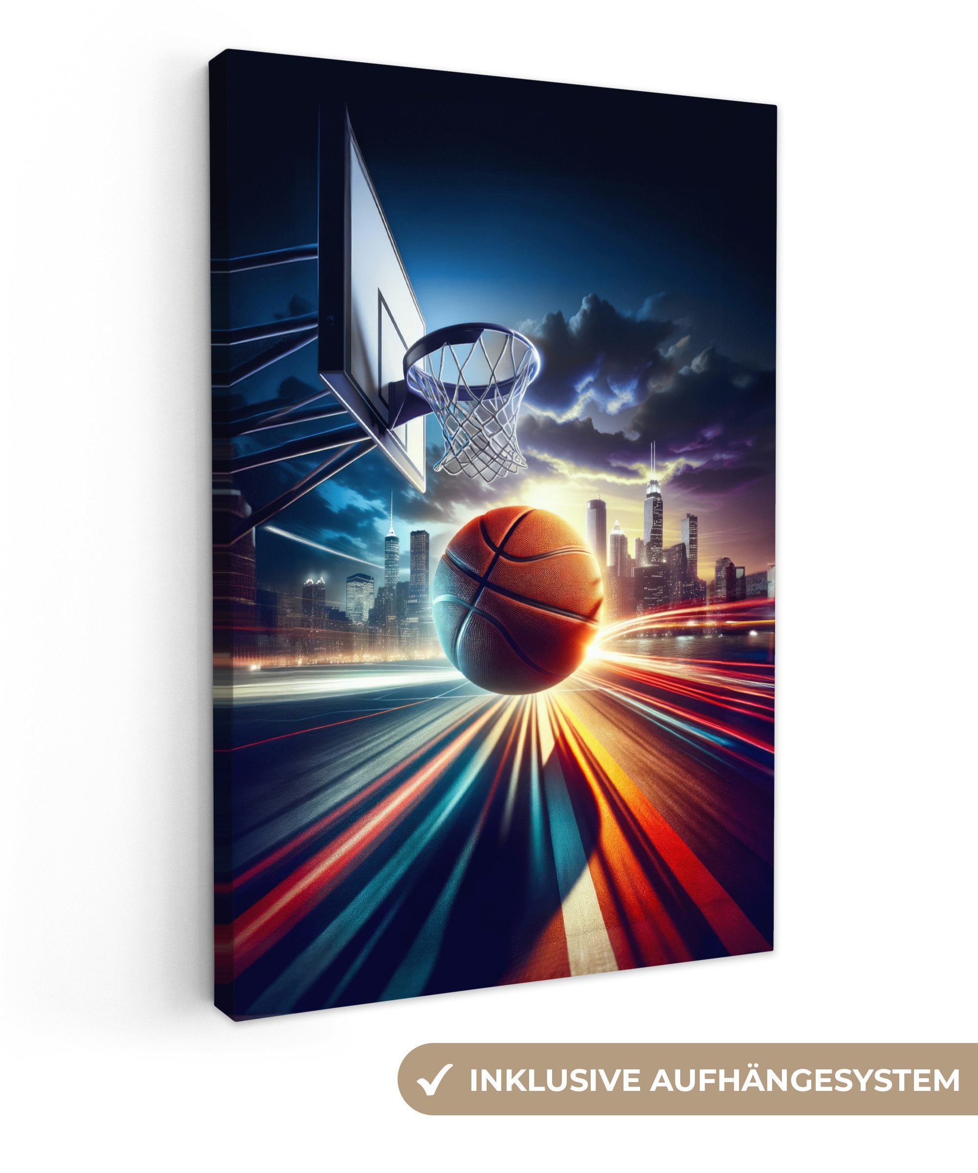 OneMillionCanvasses® Leinwandbild Basketball - Sport - Basket - Stadt, Foto günstig online kaufen