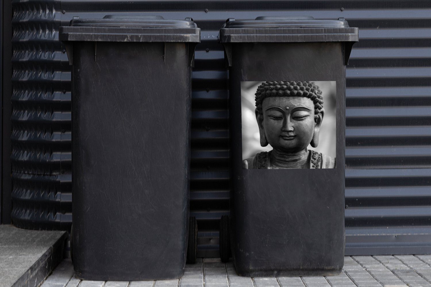 Mülleimer-aufkleber, (1 Container, Sticker, Buddha - St), Buddha-Statue Abfalbehälter Wandsticker - Spiritualität Religion Mülltonne, Grau - MuchoWow -