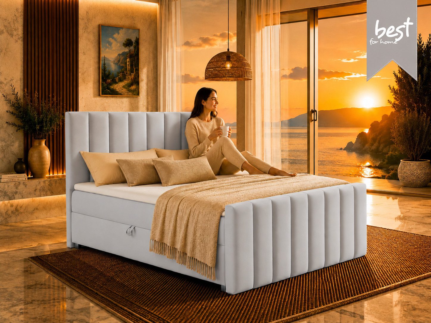 Best for Home Boxspringbett Trinity K10 mit Stauraum, Bonellmatratze & Komfort-Topper T30 (Boxspringbett-Set, 1-St., 140x200 160x200 180x200 200x200 cm), Ergonomischer Schlafkomfort, praktischer Stauraum