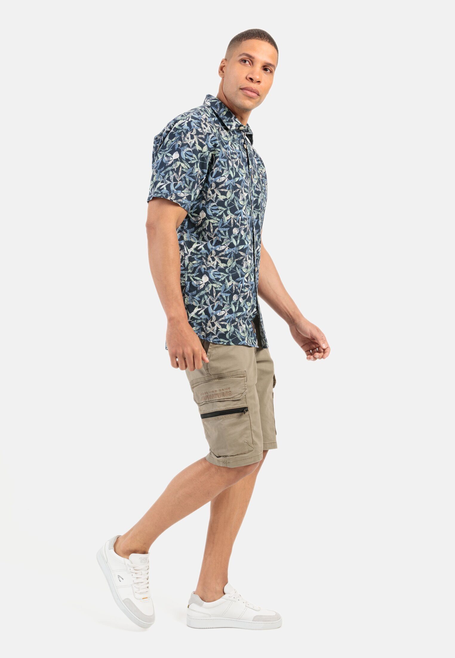 camel active Kurzarmhemd mit Allover-Print Kurzarm Kentkragen