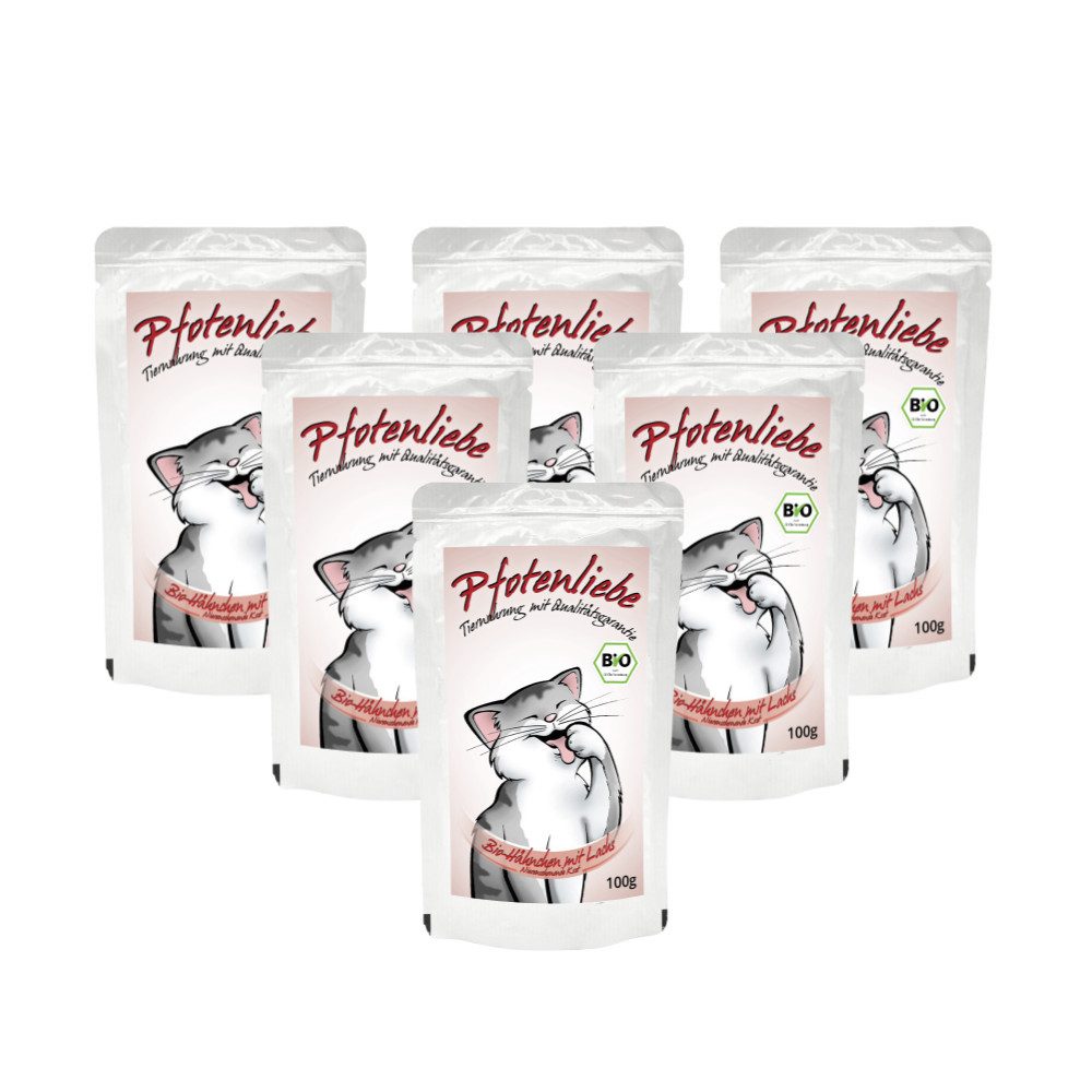Pfotenliebe Bio-Hähnchen mit Lachs 6x100g, Nassfutter für: Katzen