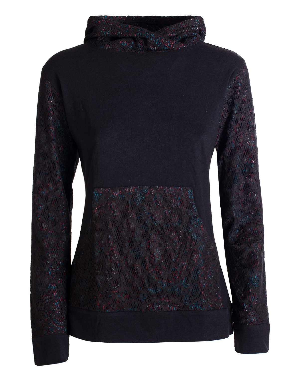 Vishes Kapuzensweatshirt Baumwolle Hoodie Spitze Kapuze Tasche bedruckt Alternative Mode, Ethno, Hippie, Goa Style