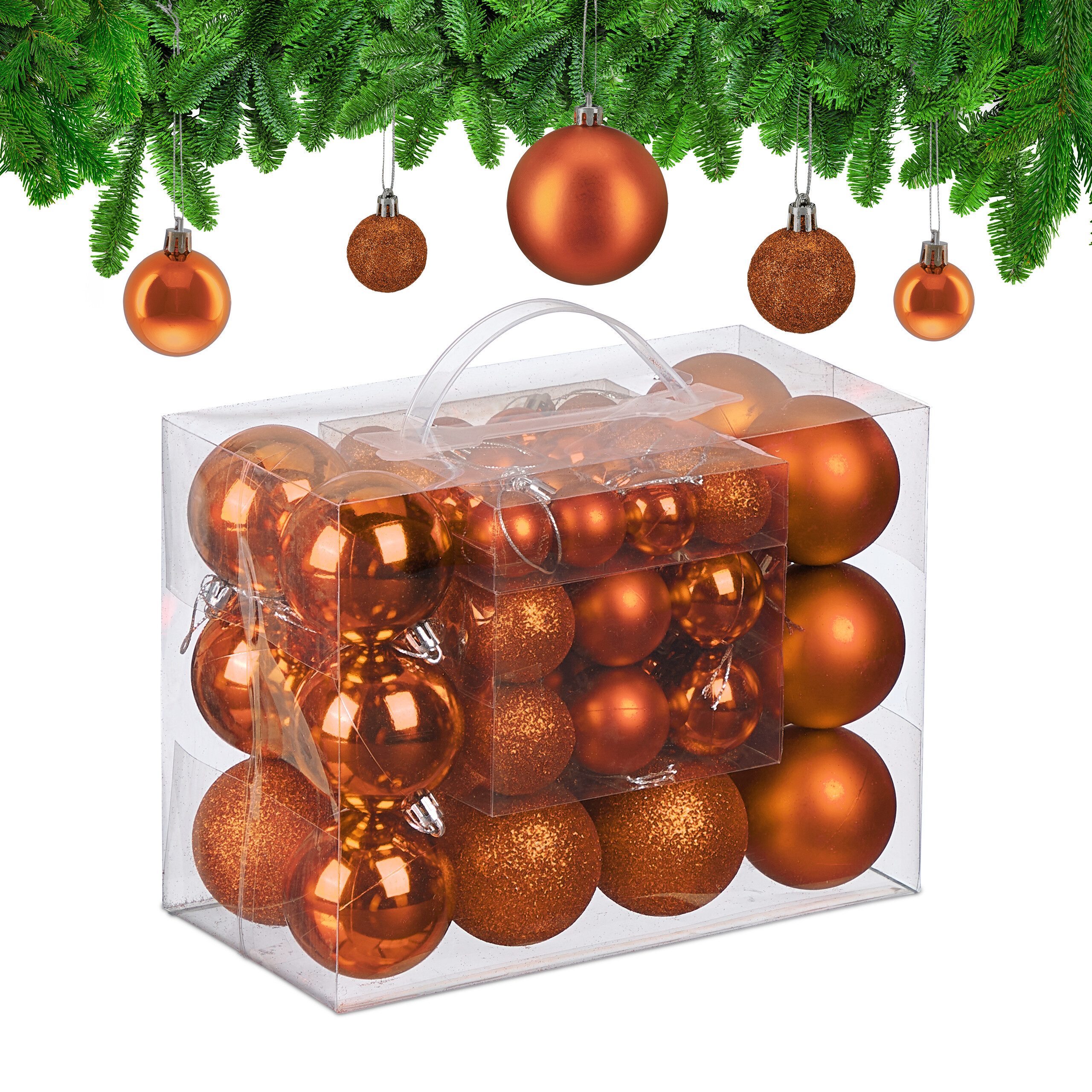 relaxdays Weihnachtsbaumkugel Weihnachtskugeln im 50er Set (50 St), orange