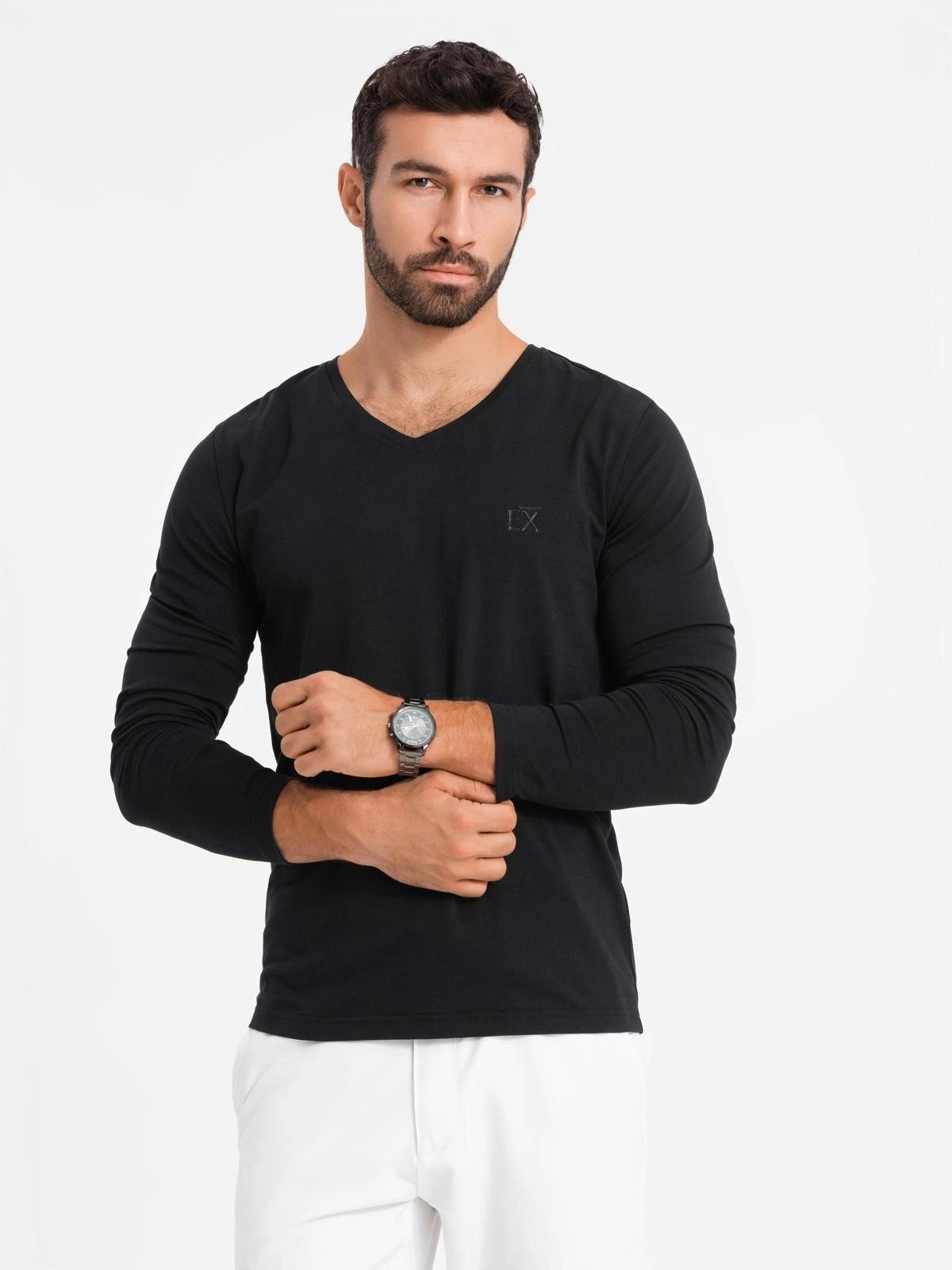OMBRE Longsleeve Herren V-Ausschnitt SLIM FIT günstig online kaufen