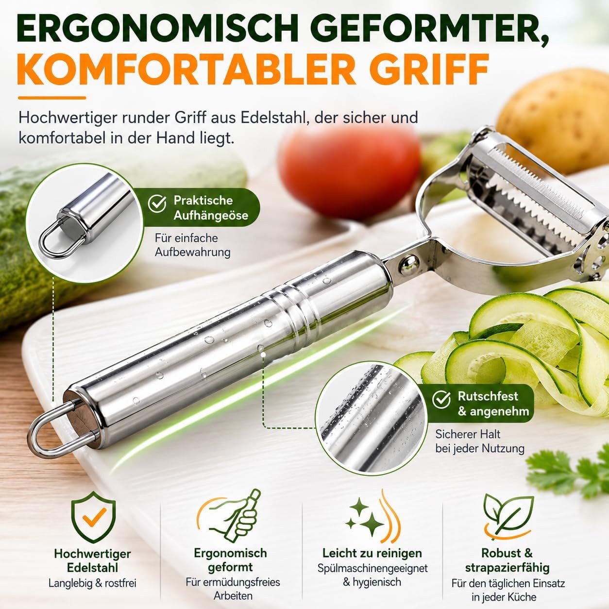 FELIXLEO Gemüseschneider 3 in 1 Sparschäler Julienneschneider Edelstahl Kartoffelschäler – Bild 2 von 5