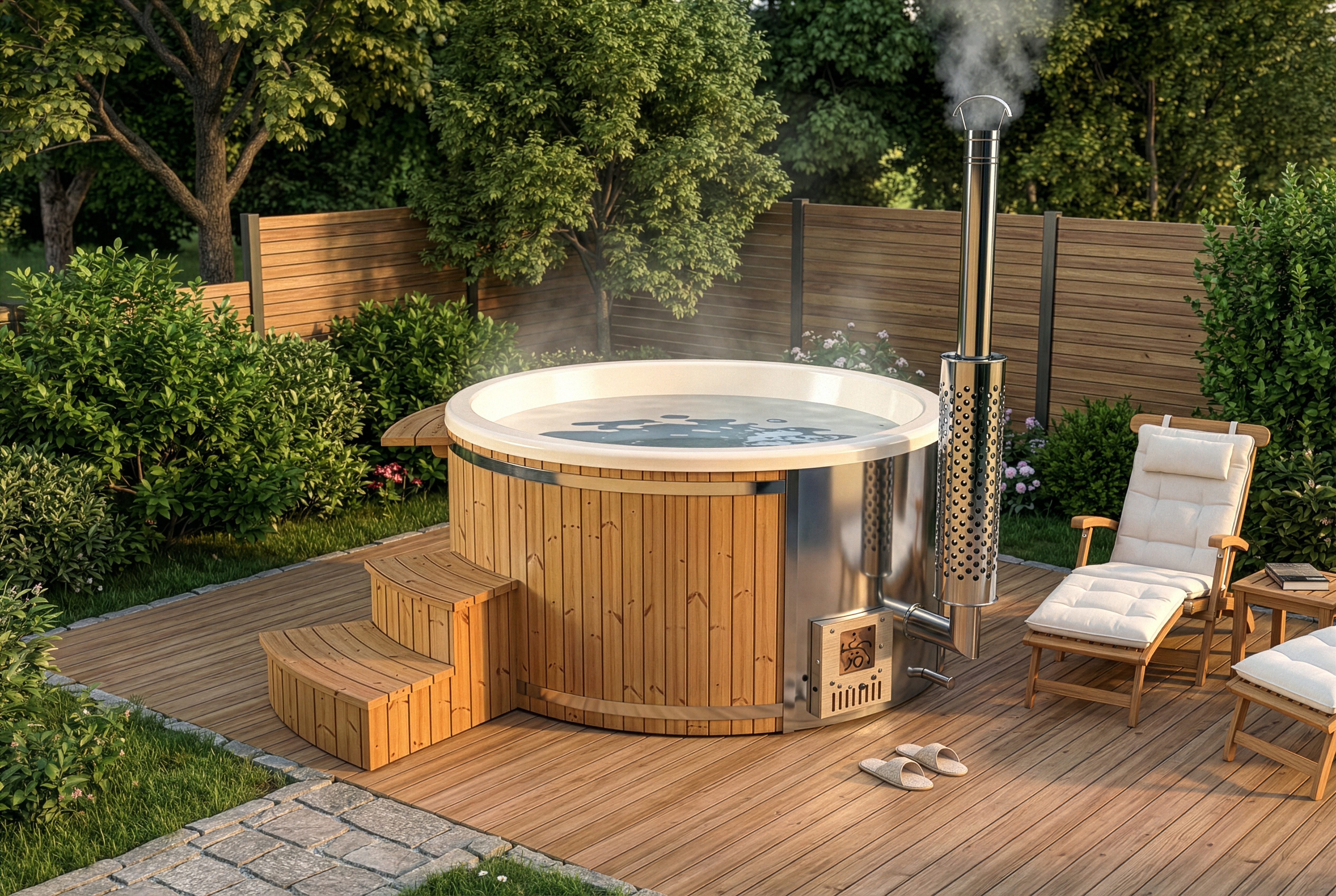 FinnTherm Whirlpool Badefass Holz Stockholm, in Cremeweiß