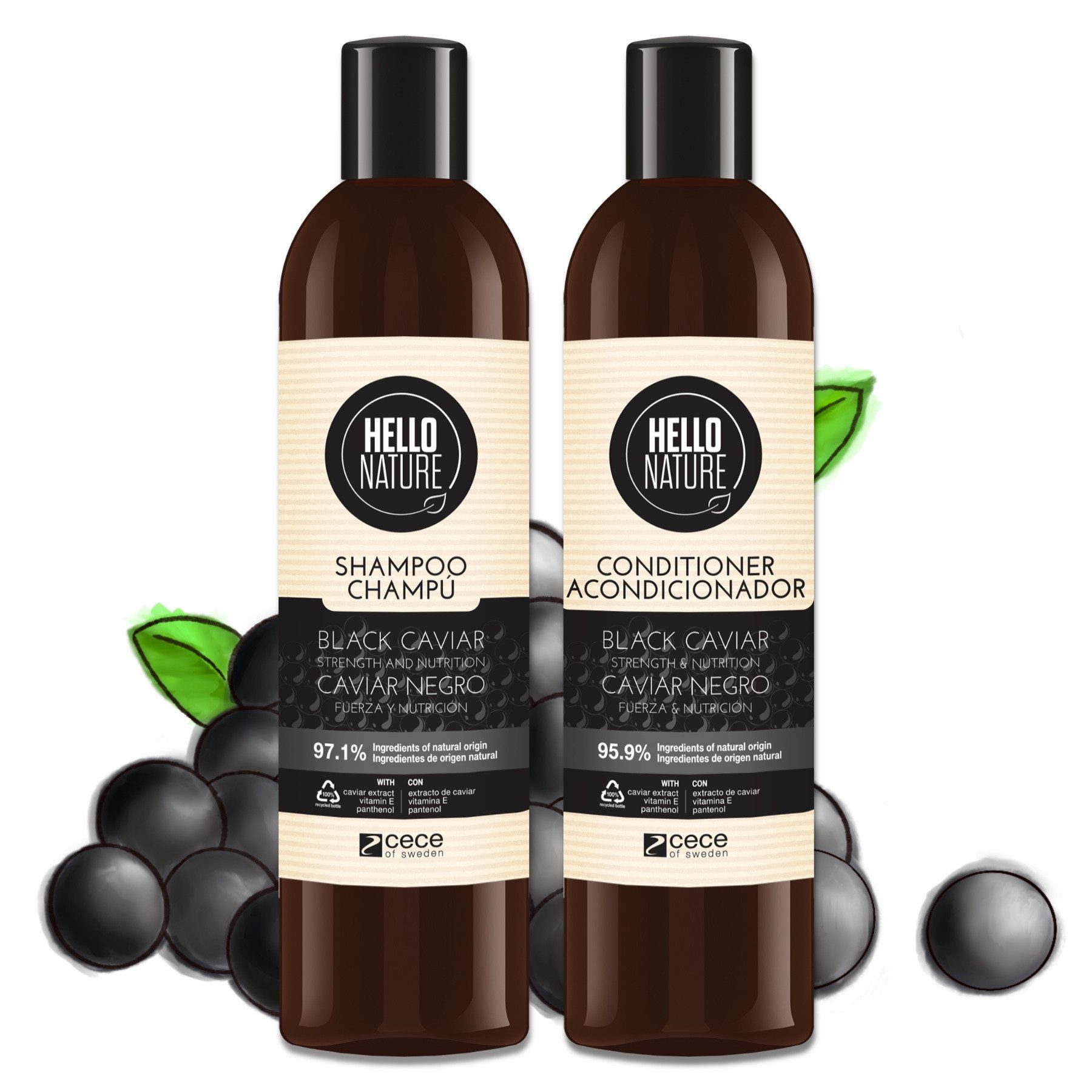 Hello Nature Haarpflege-Set Haarkur Haar Shampoo Conditioner Set Black Caviar Naturkosmetik, 2-tlg., Haarpflege Set, Shampoo, Conditioner, Hello Nature