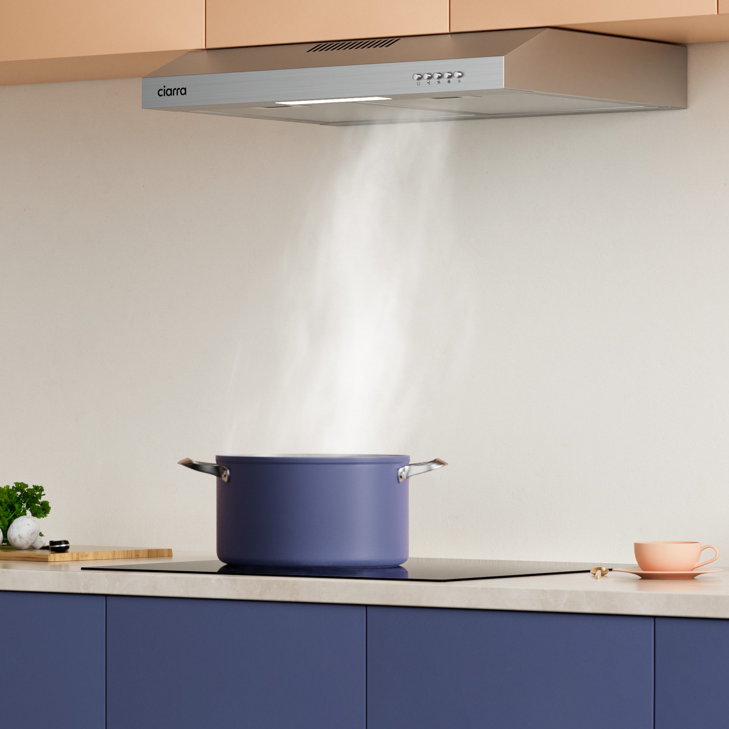 CIARRA Unterbauhaube 60 cm Dunstabzugshaube A+ Abluft & Umluft 3 Stufen VMS6903DS für kleine Küchen, Aktivkohlefilter & 2 Aluminiumfilter aus Edelstahl – Bild 4 von 5