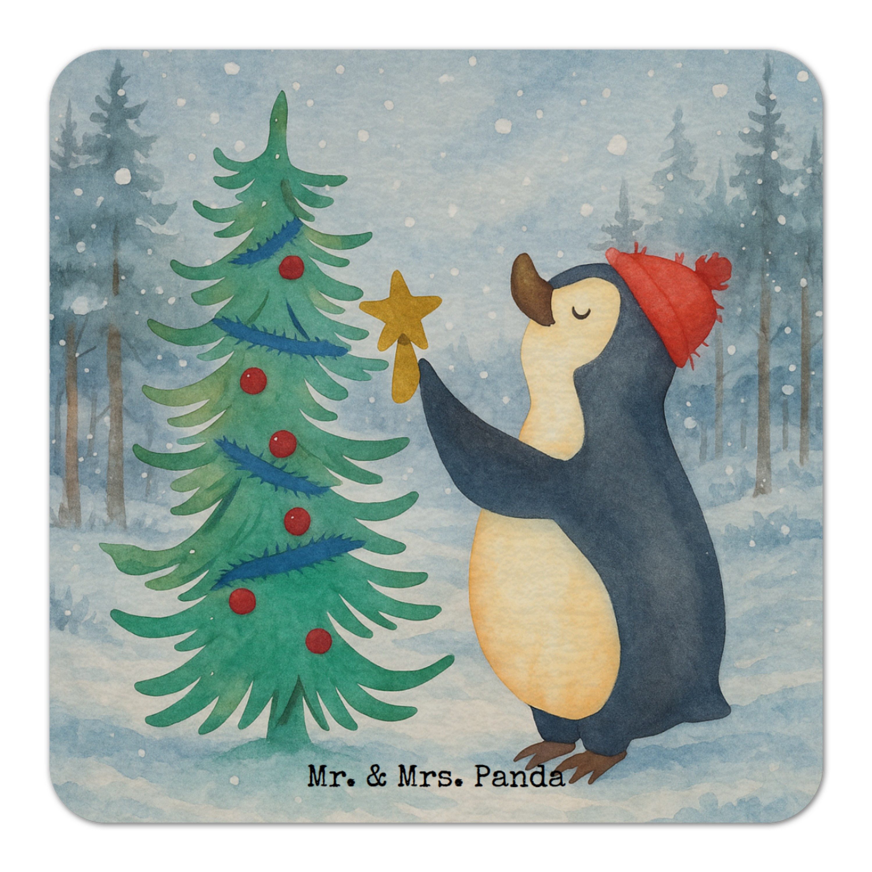 Wohndecke Pinguin Weihnachtsbaum Design, Tassenuntersetzer 25er Set, Weiß, Weih, Mr. & Mrs. Panda, Getränkeuntersetzer bieruntersetzer Weihnachten