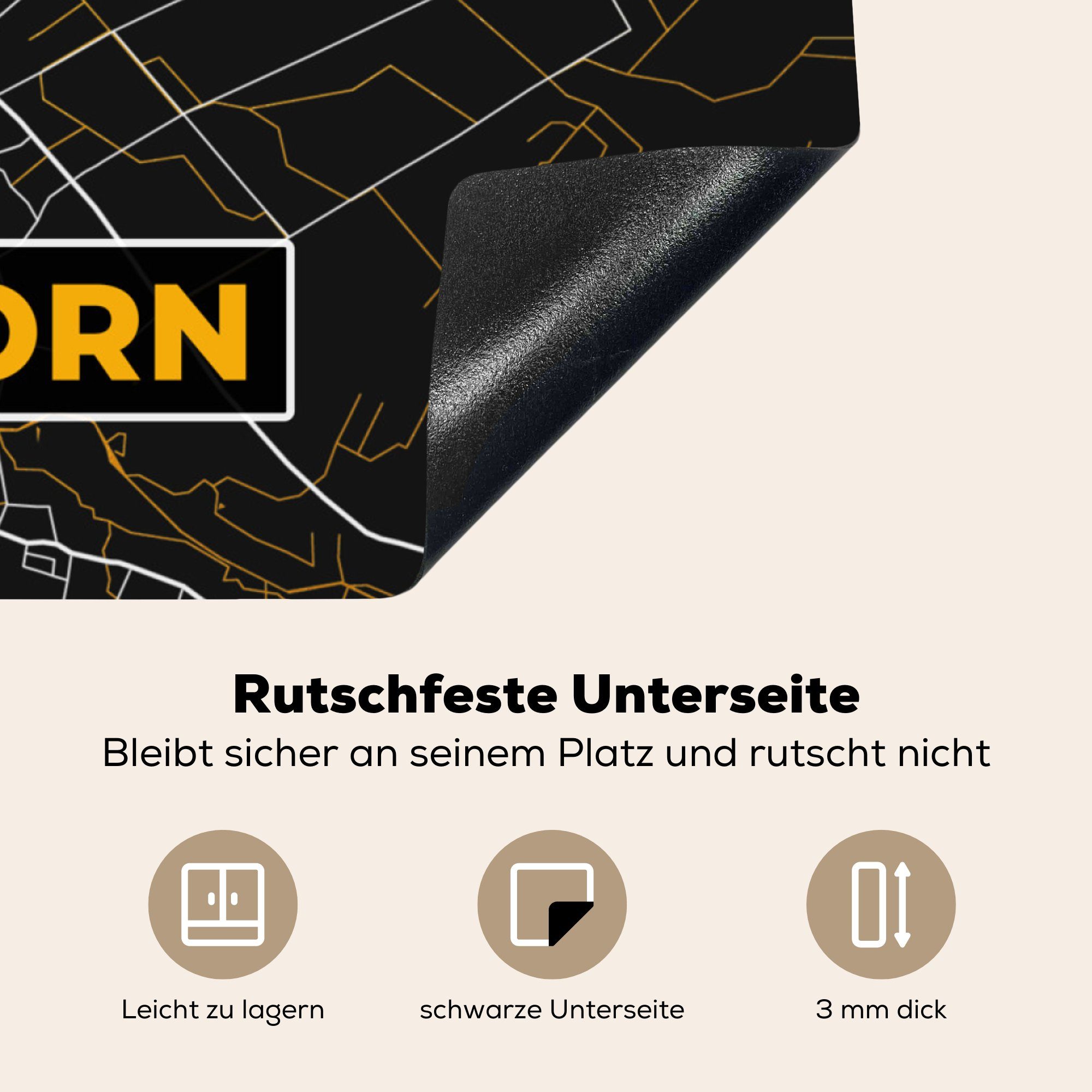 MuchoWow Herdblende-/Abdeckplatte Nordhorn - Gold für Vinyl, Stadtplan Deutschland, Ceranfeldabdeckung, 78x78 küche cm, - tlg), Karte (1 - - Arbeitsplatte