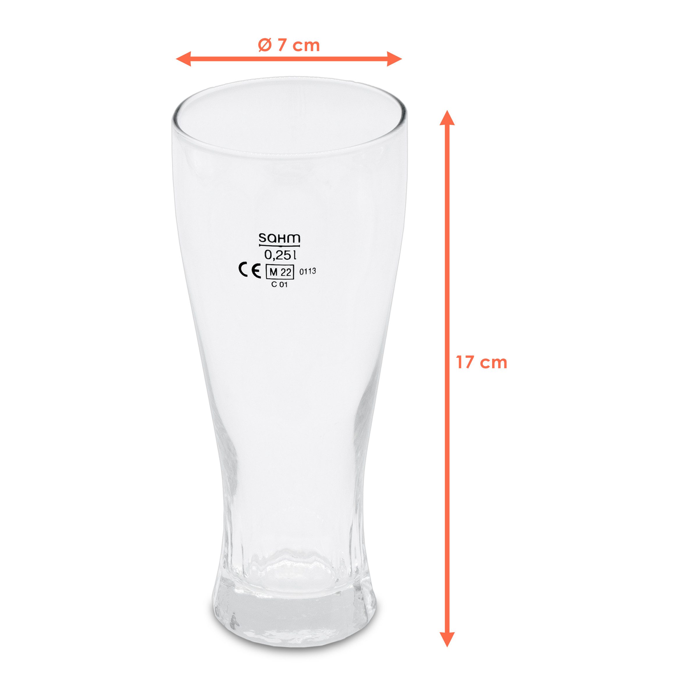 Spetebo Bierglas Bierglas 250 ml aus Klarglas - 6er Set, Glas, Weizenbier Glas 250 ml spülmaschinenfest