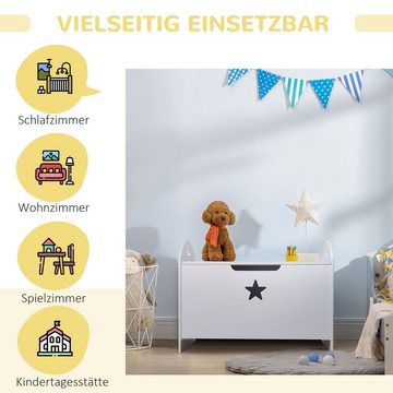 HOMCOM Spielzeugtruhe Spielzeugkiste aus Holz Sitztruhe für Kinder Sicherheitsscharnier Weiß (Set, 1 St., Sitzbank für Kinder), L62 x B40 x H46.5 cm