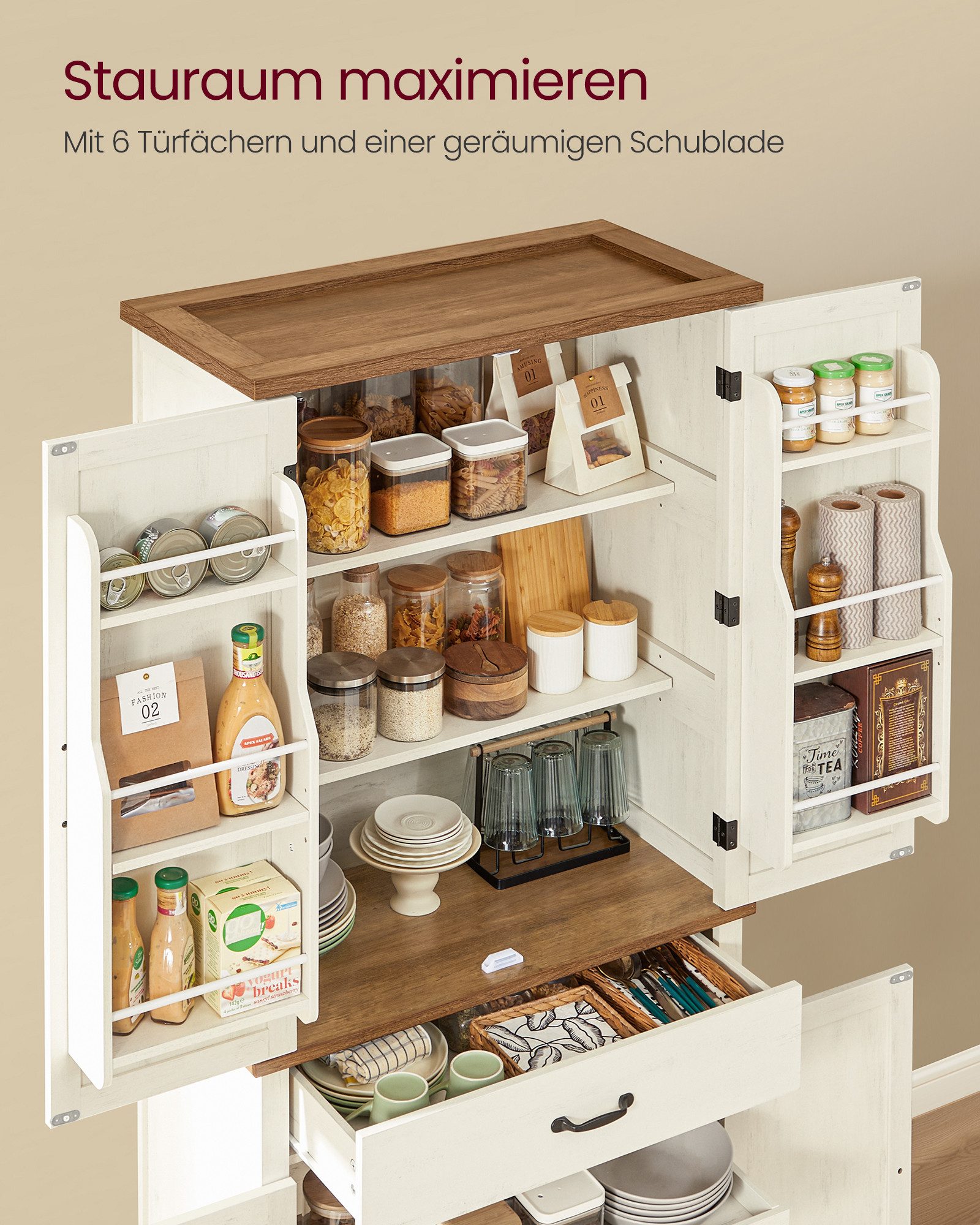 VASAGLE Buffet Küchenschrank Mehrzweckschrank, 4 verstellbare Ablagen 39,5 x 80 x 178,6 cm, für Wohnzimmer Küche, freistehend, Schrank – Bild 5 von 5