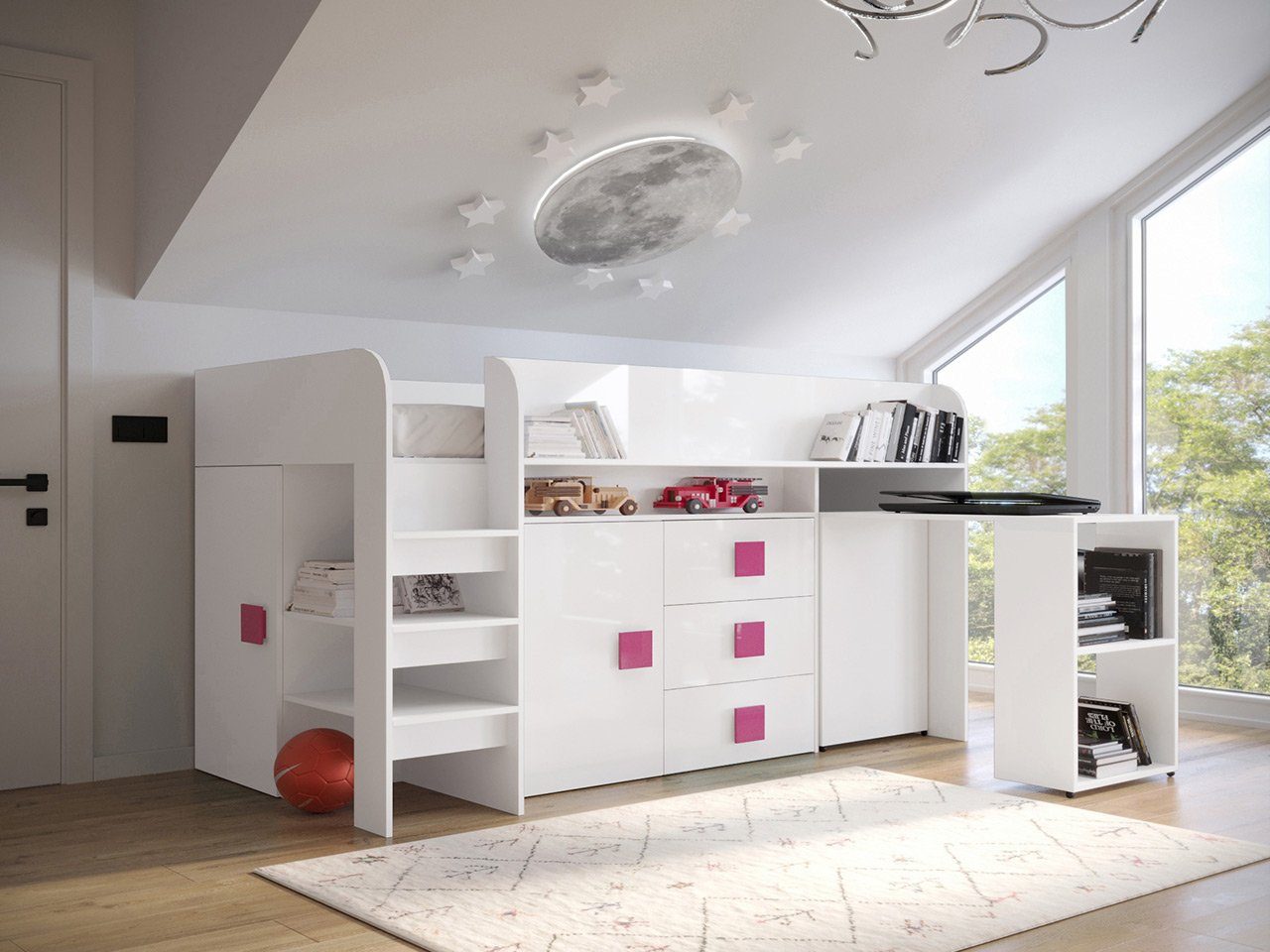 MIRJAN24 Hochbett Toledo 1 (Komplett-Set, Einzelbett mit Schreibtisch) 90x200 cm, mit drei Schubladen