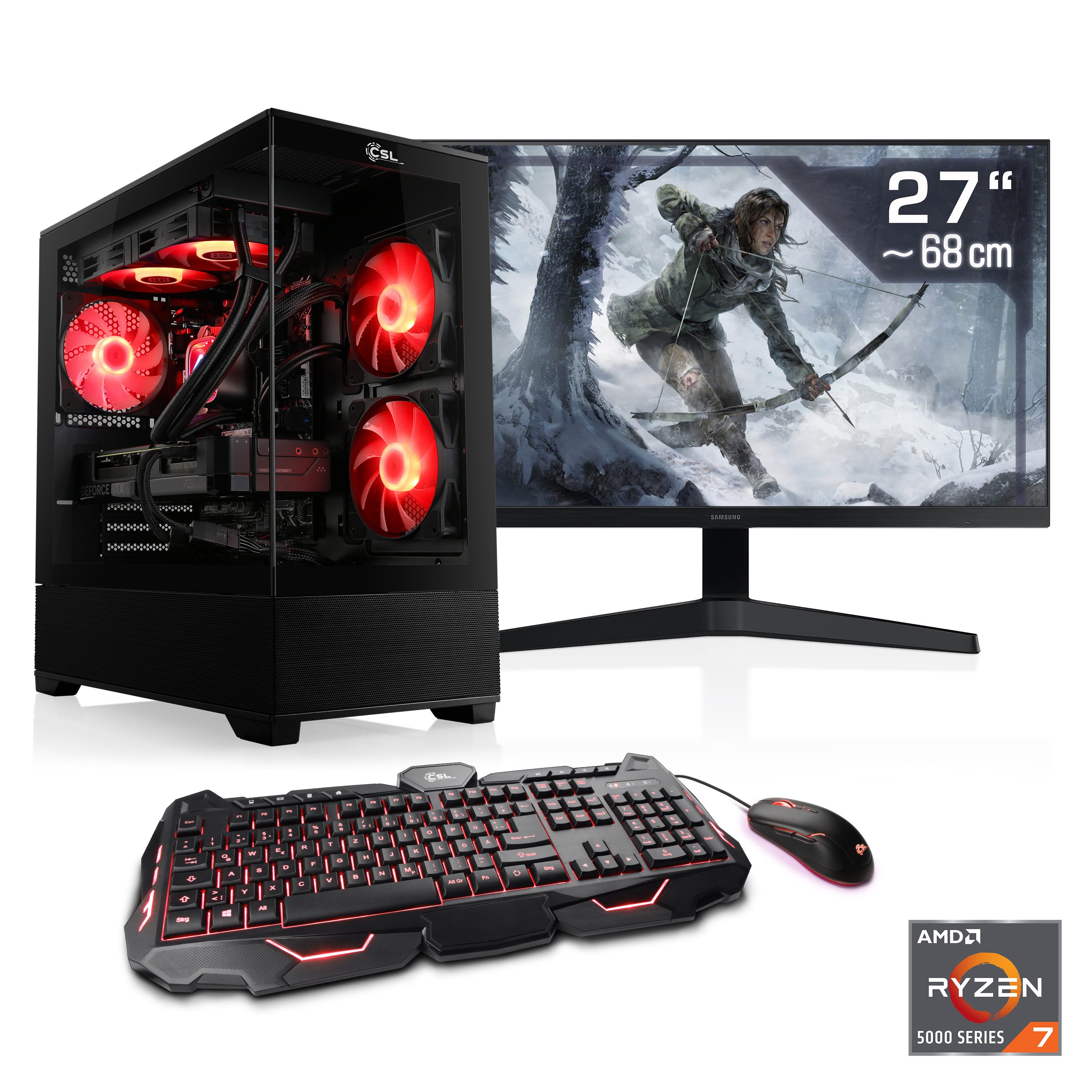 CSL AeroVision V24420 Gaming-PC-Komplettsystem (27", AMD Ryzen 7 5700X, Radeon RX 9070 XT, 64 GB RAM, 2000 GB SSD)