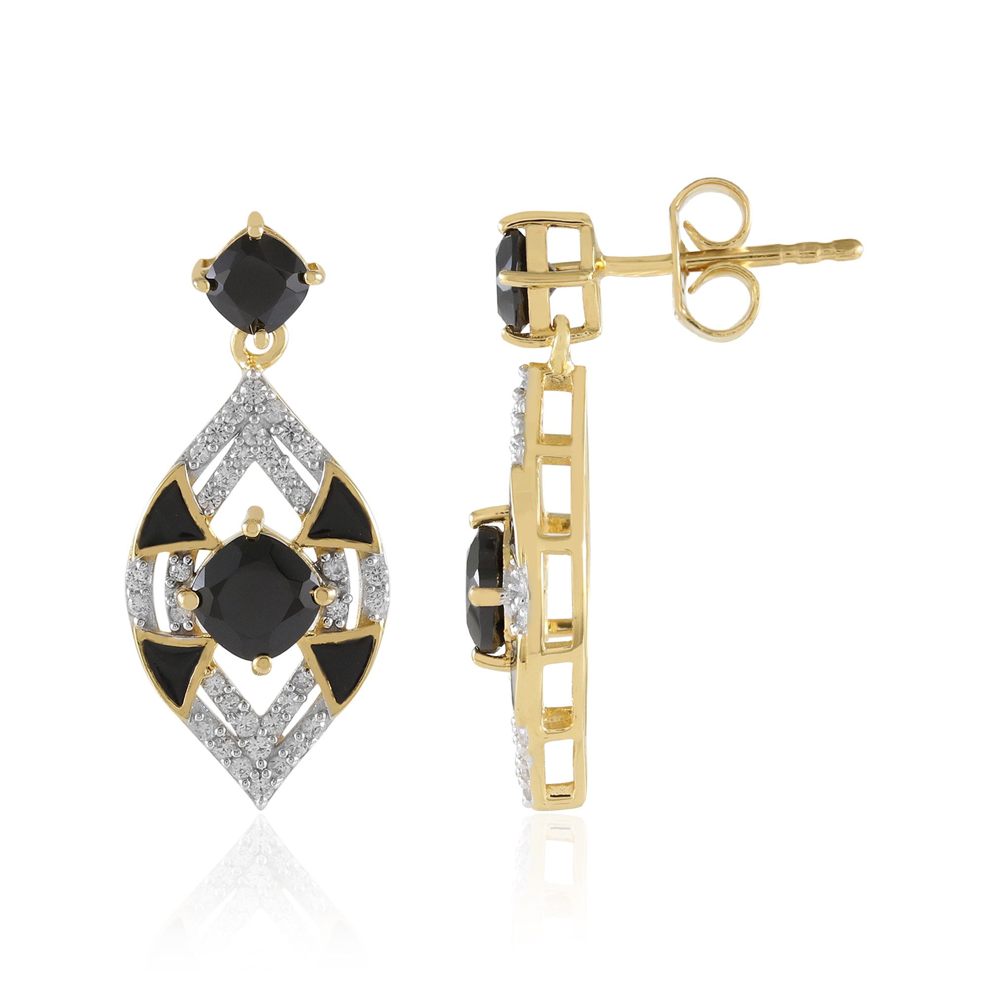Cavill Ohrring-Set Schwarzer Spinell Goldplattierte Silberohrringe (2-tlg)