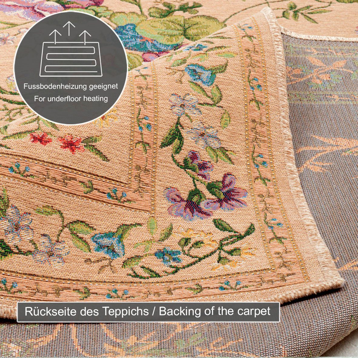 THEKO Bettumrandung Flomi Sagrini, Höhe 3 mm, (3-tlg), Teppich-Set, Flachgewebe, Pastell-Farben, Blumen Design, mit Bordüre
