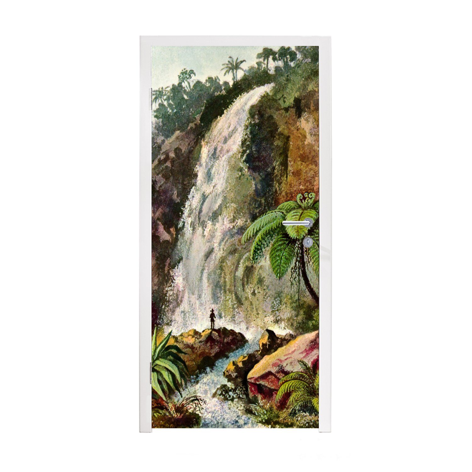 cm Matt, Meister, - Alte - Fototapete Wasserfall 75x205 Kunst (1 MuchoWow Tür, Türtapete für St), bedruckt, Türaufkleber,