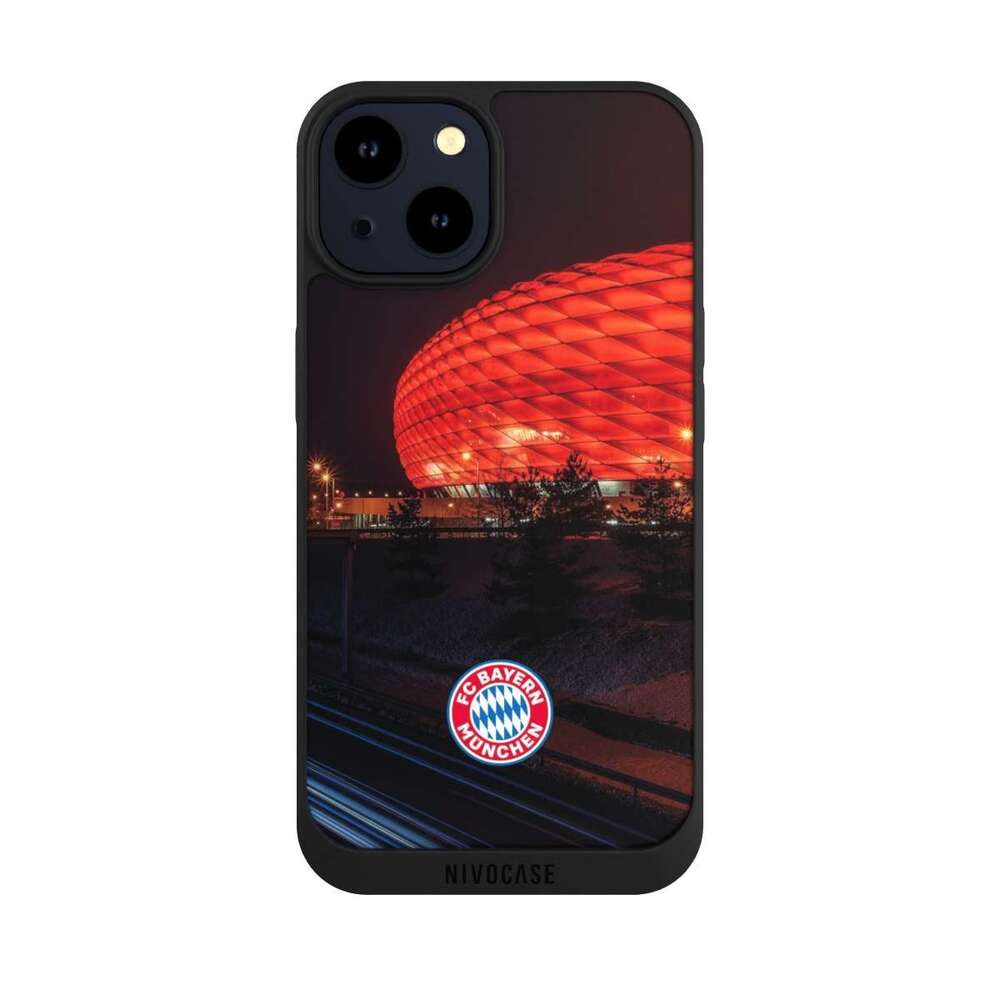 NIVOCASE Handyhülle FC Bayern München FCB Stadion Allianz Arena bei Nacht FCB, Apple iPhone 14 Handyhülle Hülle NIVOpure Case Schwarz