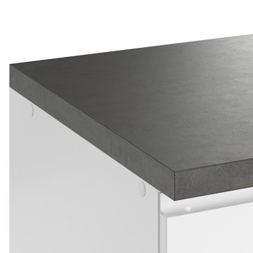 Lomadox Küchenzeile MARSEILLE-03, Winkelküche 300/240cm, Hochglanz weiß & Betonoptik, ohne E-Geräte