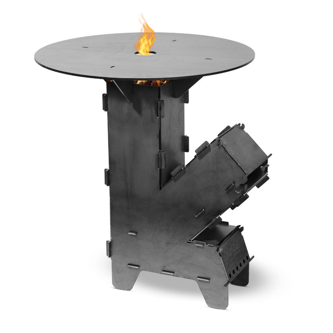 Czaja Feuerschale Czaja® Raketenofen inklusive 5 mm starker Feuerplatte und Schürhaken, gefertigt aus unbehandeltem Stahl