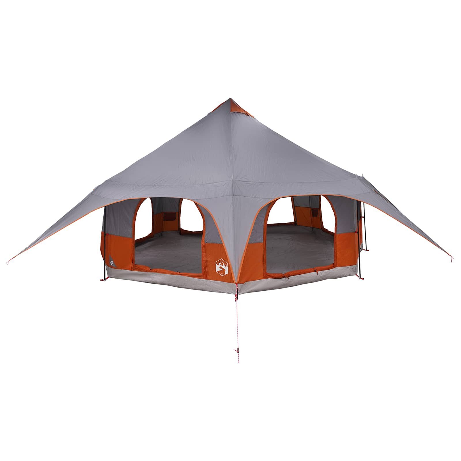furnicato Faltzelt Familienzelt 455x455x286 cm Grau-Orange, (1 tlg), Wetterfestes Campingzelt mit Stahlrahmen und integriertem Mesh-Netz