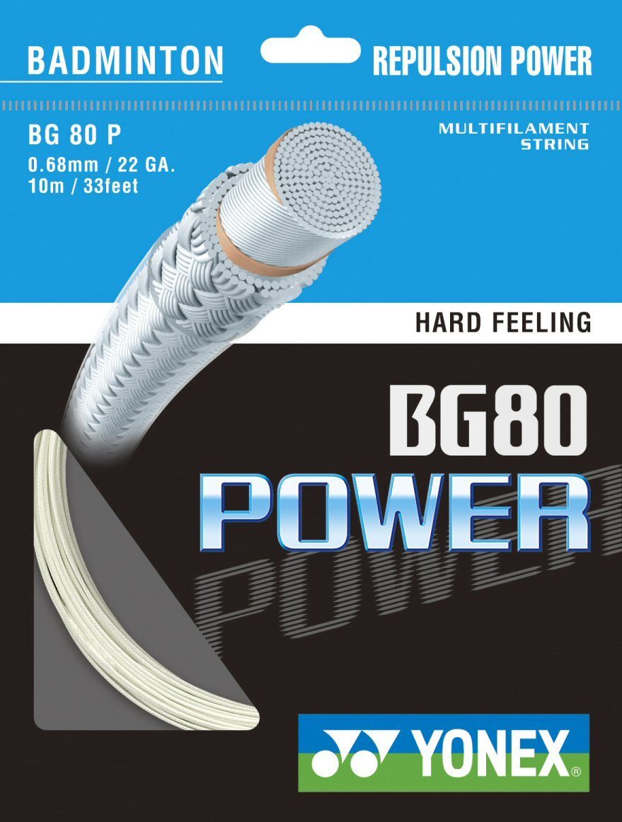 Yonex Badmintonsaite BG 80 Power (Power+Touch) weiss 10m Set, Saitendicke: 0.68