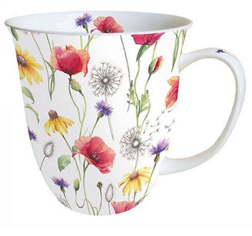 Ambiente Luxury Paper Products Becher Porzellan Mohn Wiese / Blumen, Pflanzen Mug Kollektion, Porzellan Mohnwiese, Tasse -Tee/Kaffee - Ideal Als Geschenk