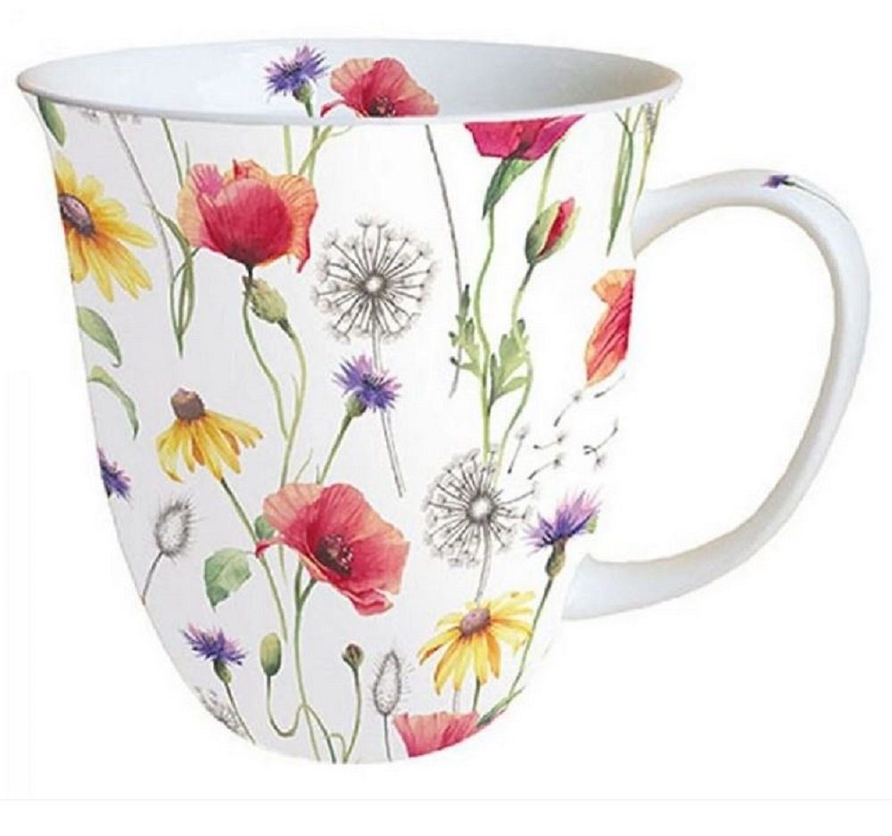 Ambiente Luxury Paper Products Кухлі Porzellan Mohn Wiese ca. 400 ml, Blumen, Pflanzen Mug, Porzellan Mohnwiese, Poppy Tasse - Tee/Kaffee - Ideal Als Geschenk