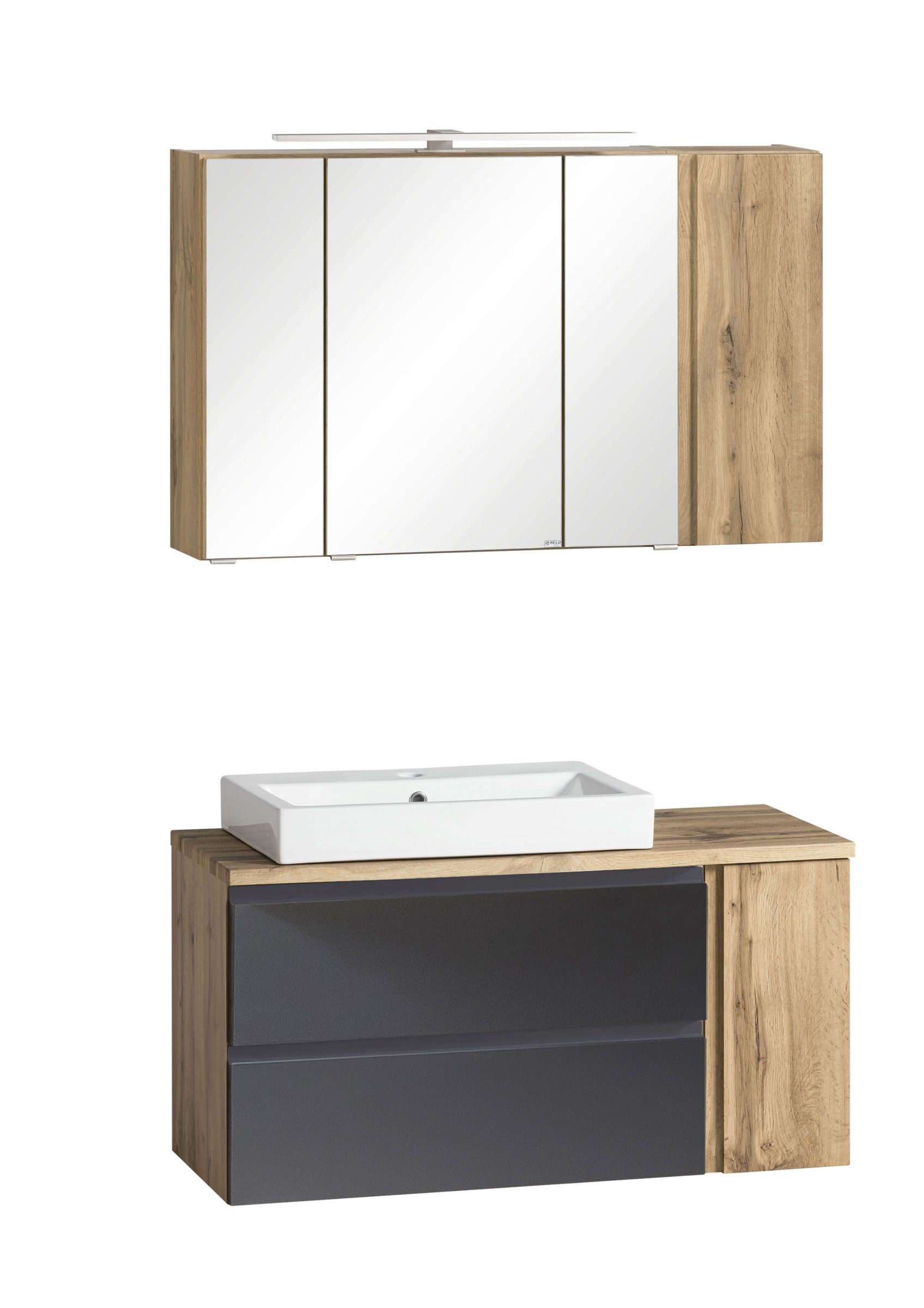 HELD MÖBEL Badmöbel-Set (2-teilig) in grau / Wotaneiche-Dekor - 105x195x47 (BxHxT), (2-teilig)