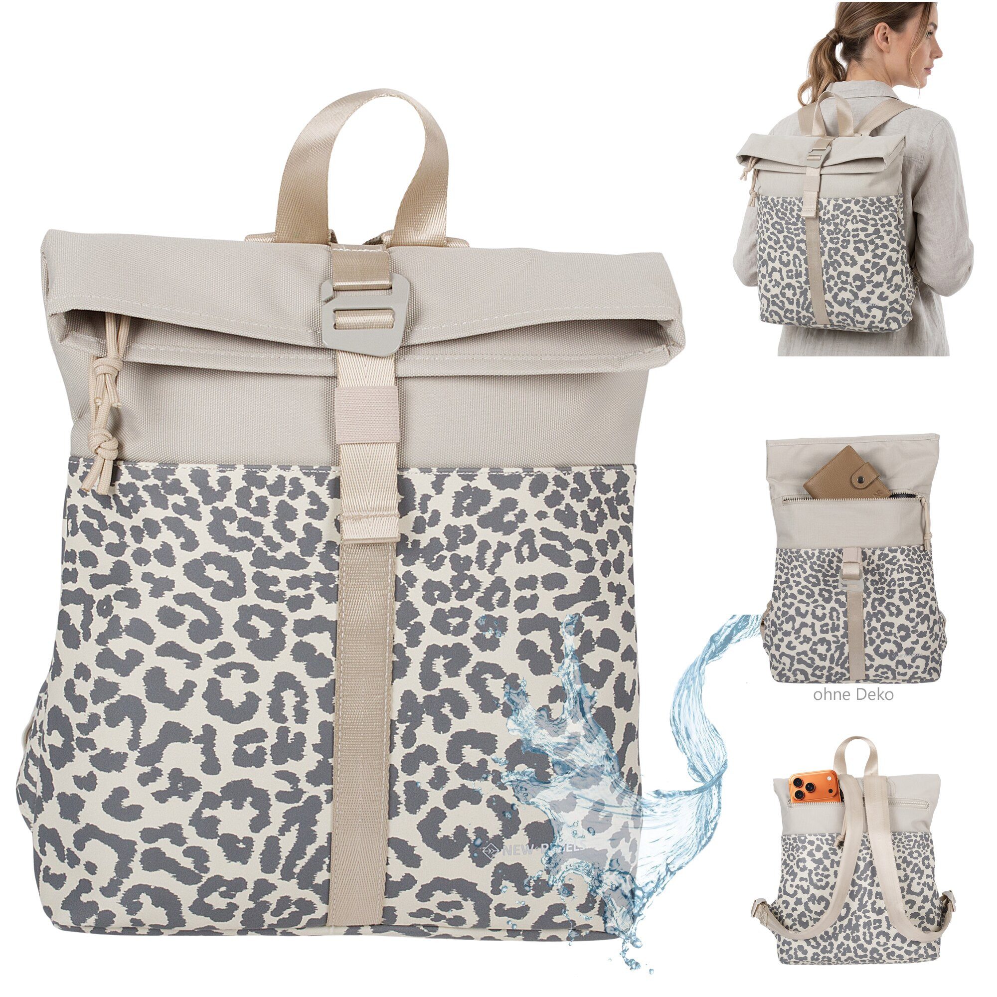 NEW REBELS Freizeitrucksack Damen klein Rucksack Handtasche Tasche, Reise Freizeit Bag wasserabweisend aus Plane + bagboom Etui